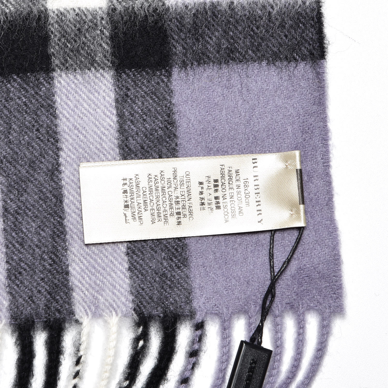 BURBERRY Cashmere Giant Check Fringe Scarf Lilac 363910
