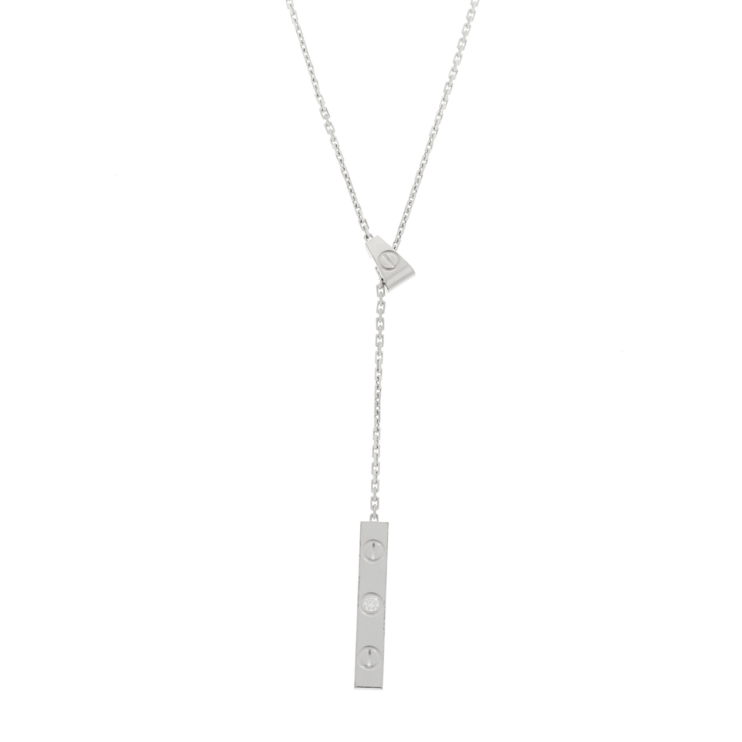 Y♡ CARTIER 18K White Gold Diamond LOVE Lariat Necklace 1662657