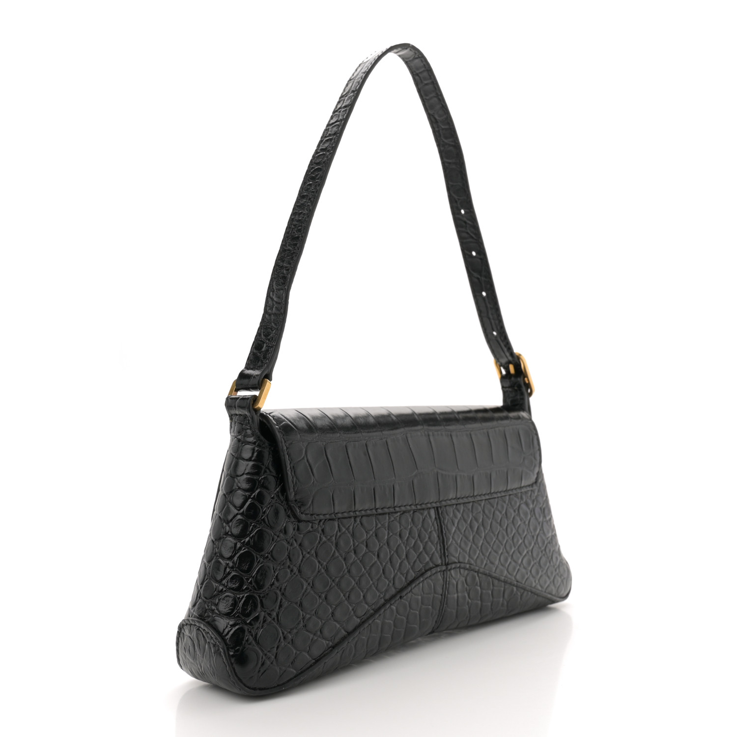 BALENCIAGA Shiny Super Supple Calfskin Crocodile Embossed