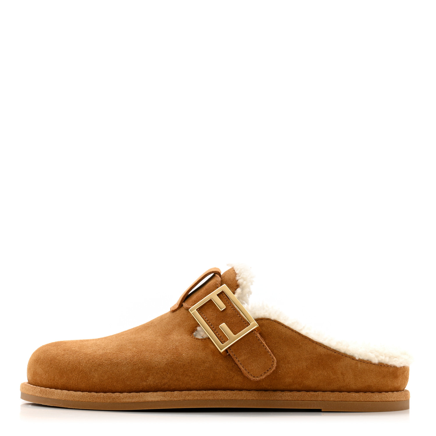 FENDI ロゴバックル　スウェード　パンプス　茶　太ヒール FENDI Suede Shearling Fendi Feel Buckled Clogs 36 Caramel