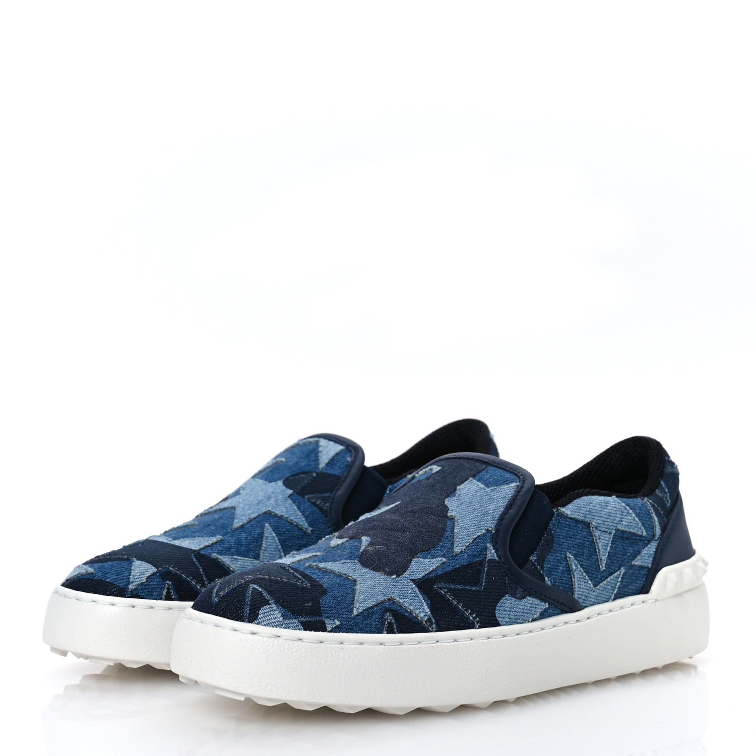 スニーカー 25ss Valentino Garavani Navy Blue Canvas Slip Ons Sneakers VALENTINO GARAVANI Denim Camustars Rockstud Slip On Sneakers