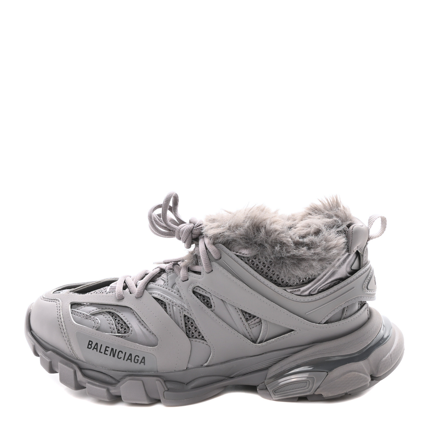 BALENCIAGA Mesh Rubber Faux Fur Track Sneakers 41 Grey