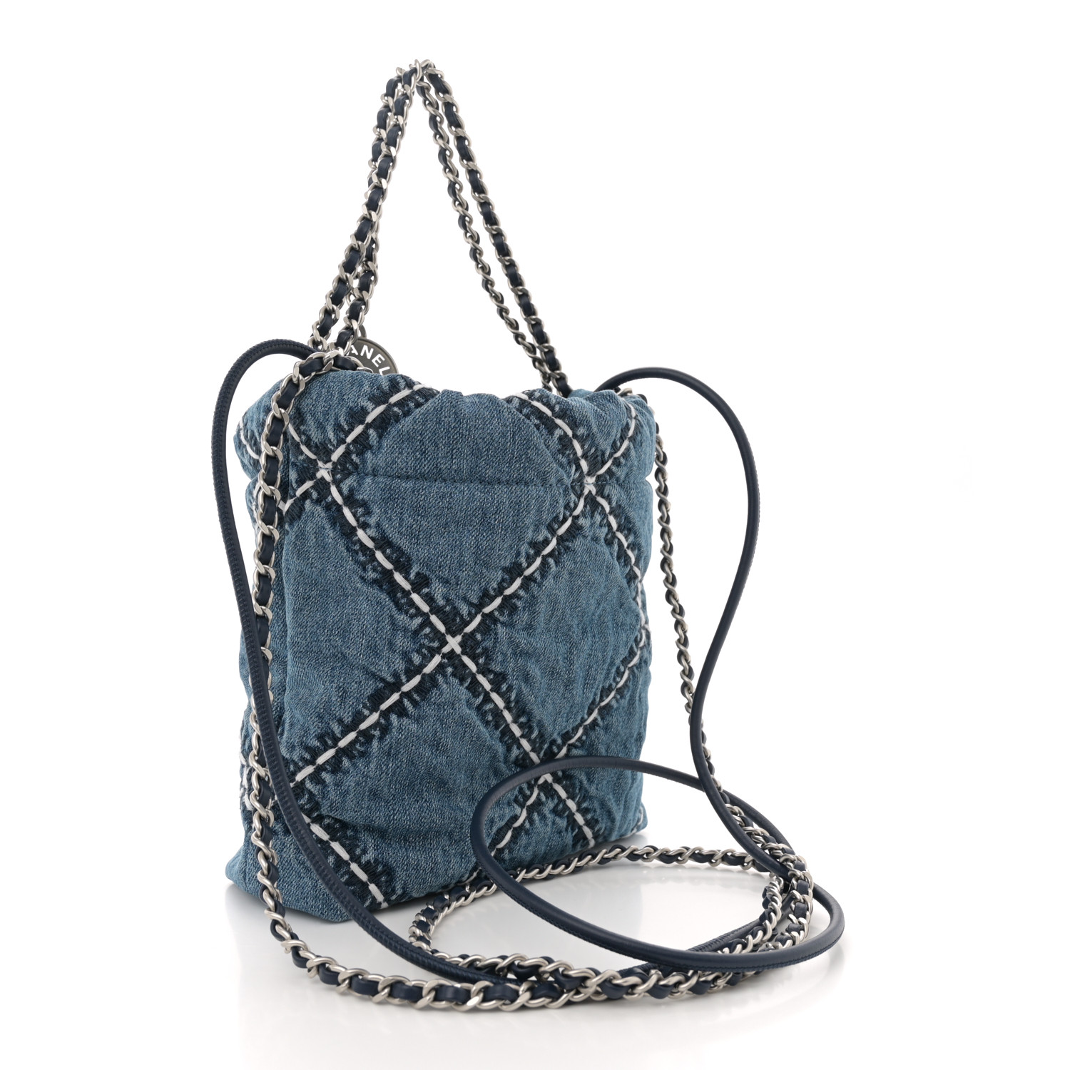 CHANEL Denim Stitched Quilted Mini Chanel 22 Blue 1664522