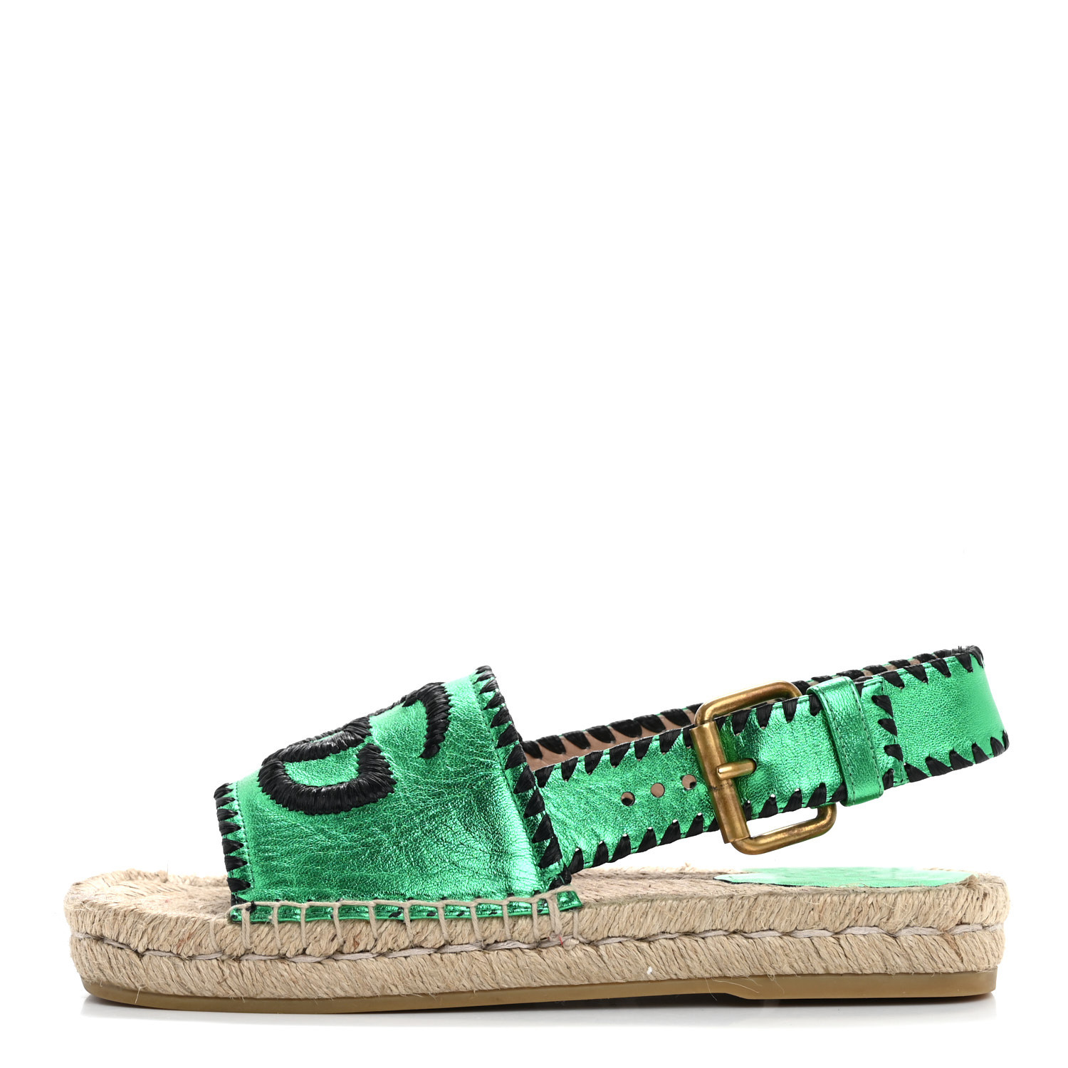 GUCCI ミュール 35C GUCCI Metallic Nappa Embroidered Double G Espadrille