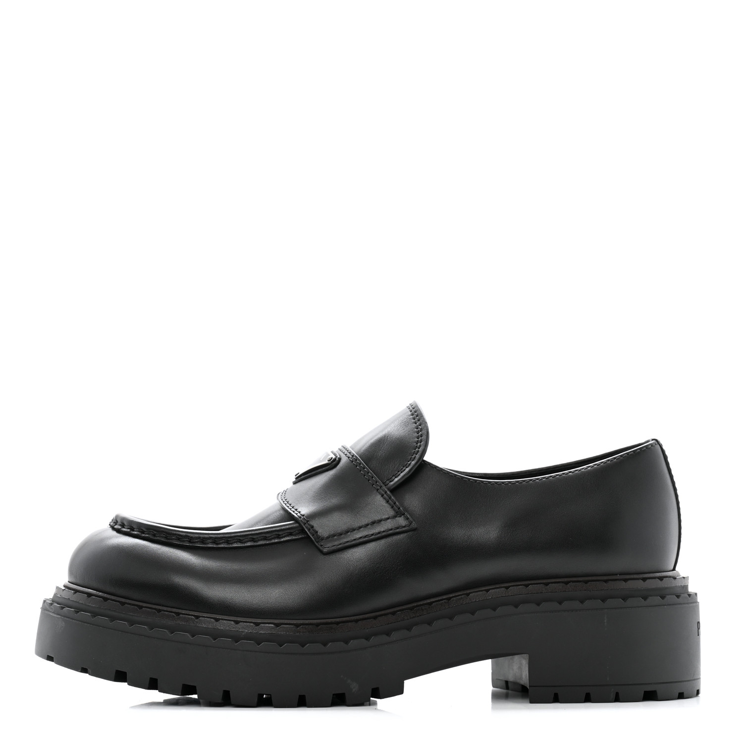 PRADA Spazzolato Metal Triangle Logo Mens 35mm Loafers 8