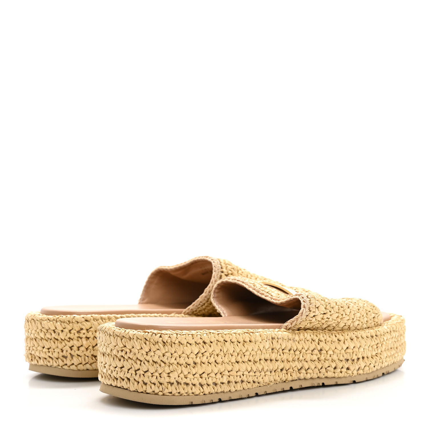 PRADA Raffia Metal Triangle Logo Woven Flatform 35mm Slide