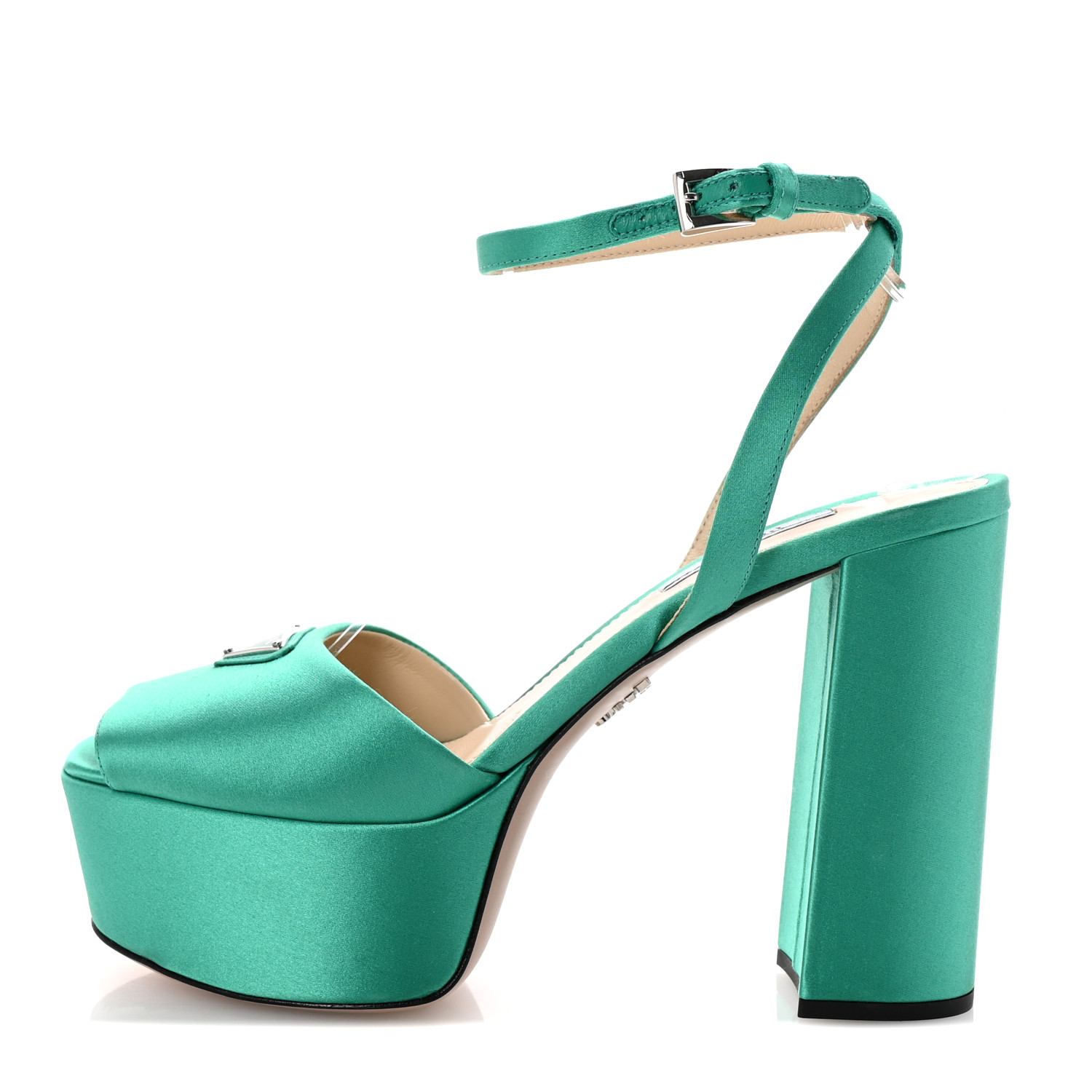 PRADA Satin Metal Triangle Logo Ankle Strap 40/135mm