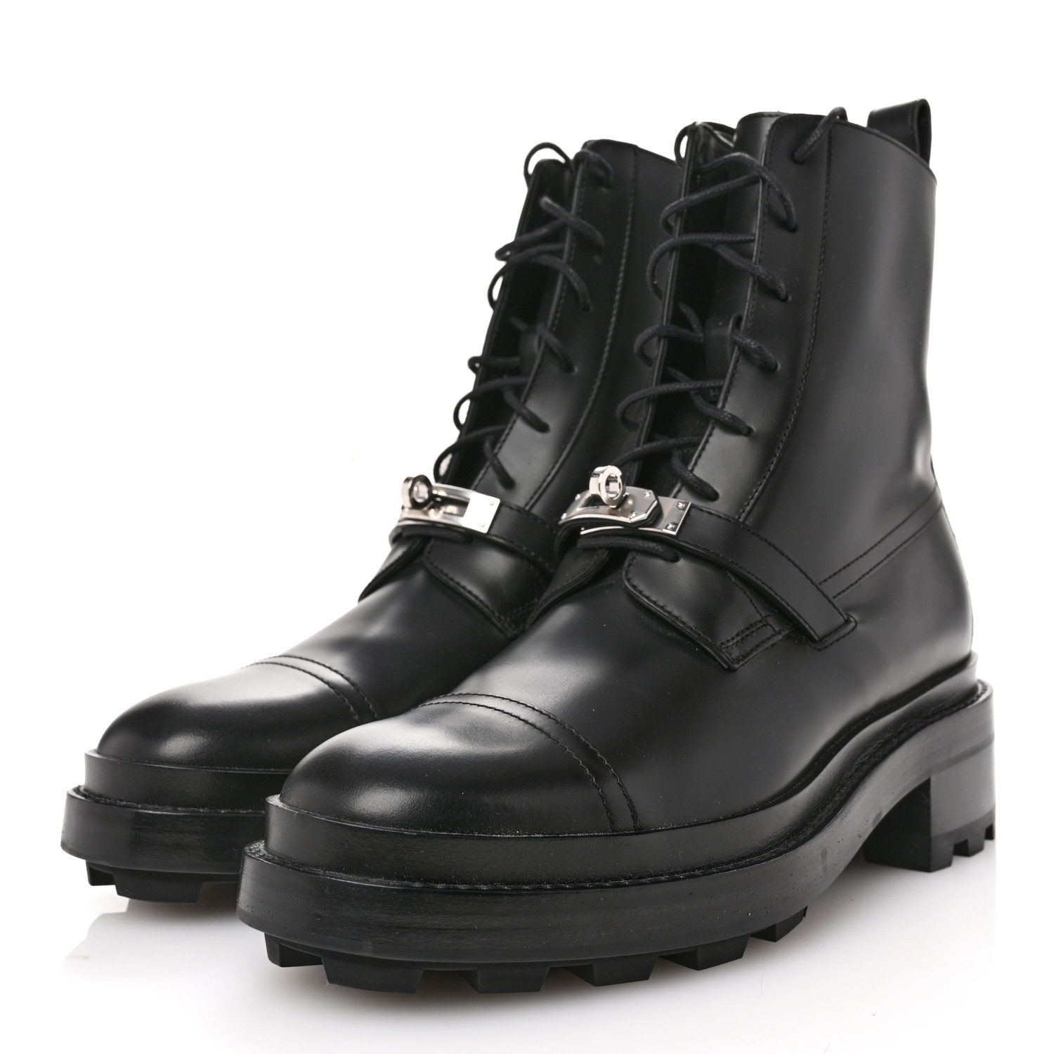 [HERMES]★FUNK Ankle Boots★Black HERMES Glossed Calfskin Funk Ankle Boots 39 Black 1661649