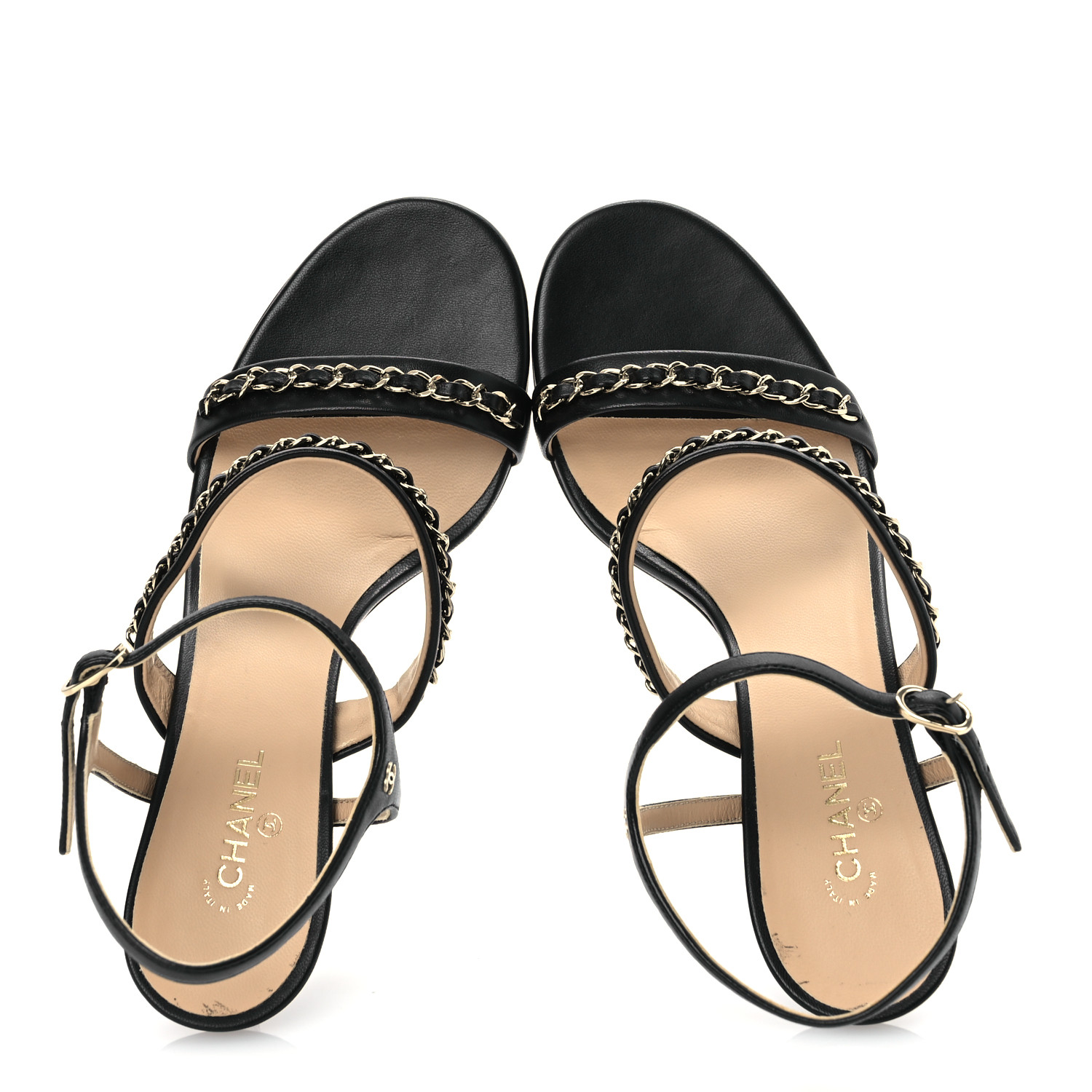 軽やかに映える足元♪【CHANEL】Lambskin Sandals CHANEL Lambskin Chain Strap Sandals 40 Black 1663688