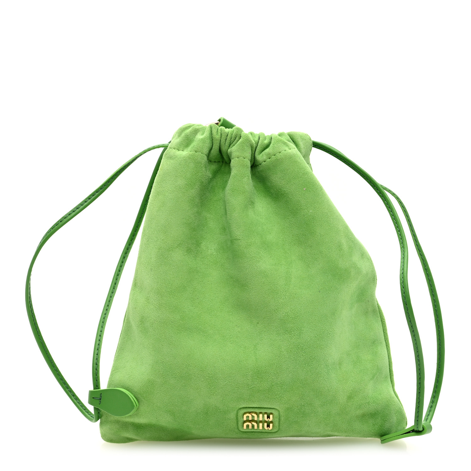 関税込 MiuMiu | drawstring pouch bag MIU MIU Suede Drawstring Pouch Apple Green 1661272