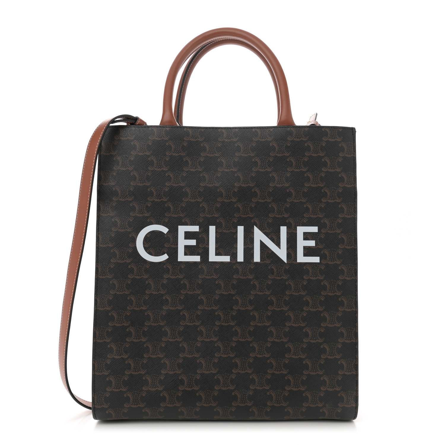☆【CELINE】☆Vertical Cabas in Triomphe Canvas Calfski.n☆ CELINE Triomphe Canvas Calfskin Small Vertical Cabas Tan