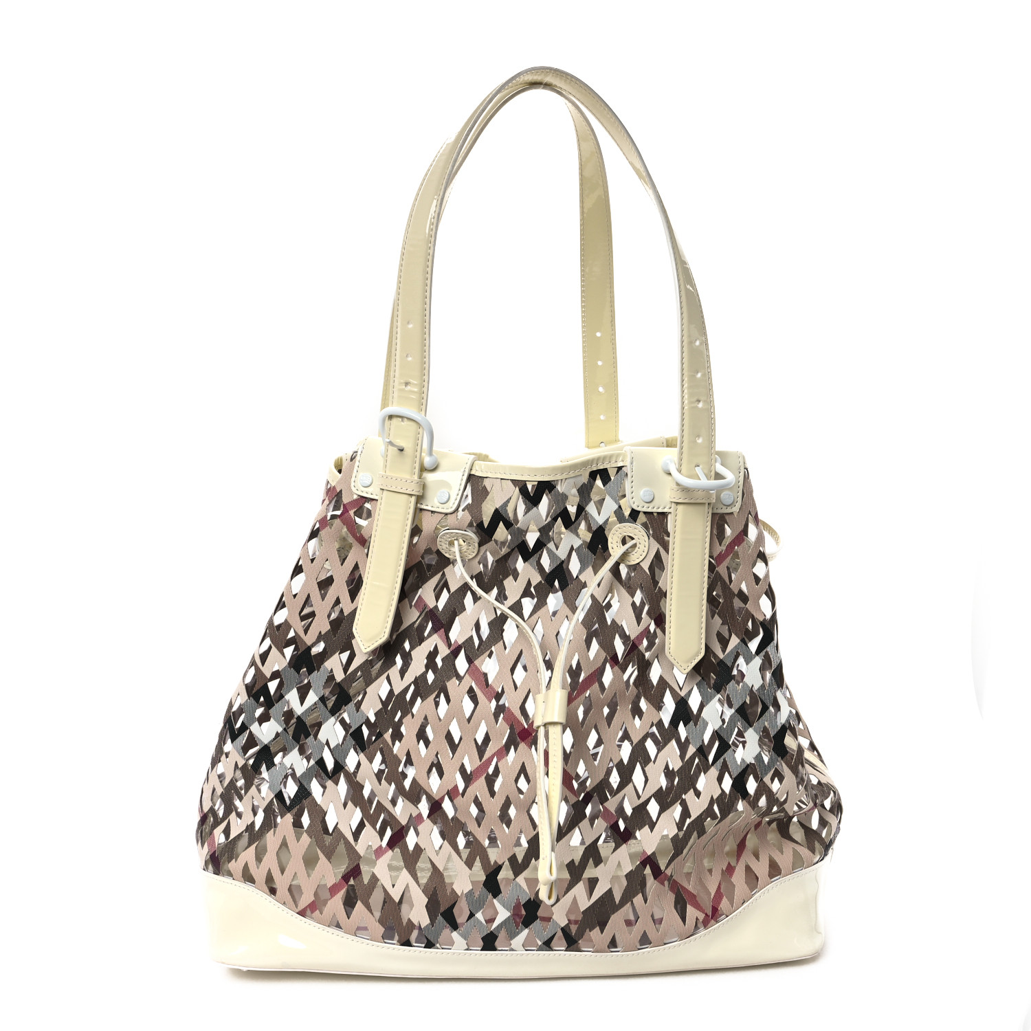 BURBERRY Supernova Check Net Drawstring Bag White 1646119