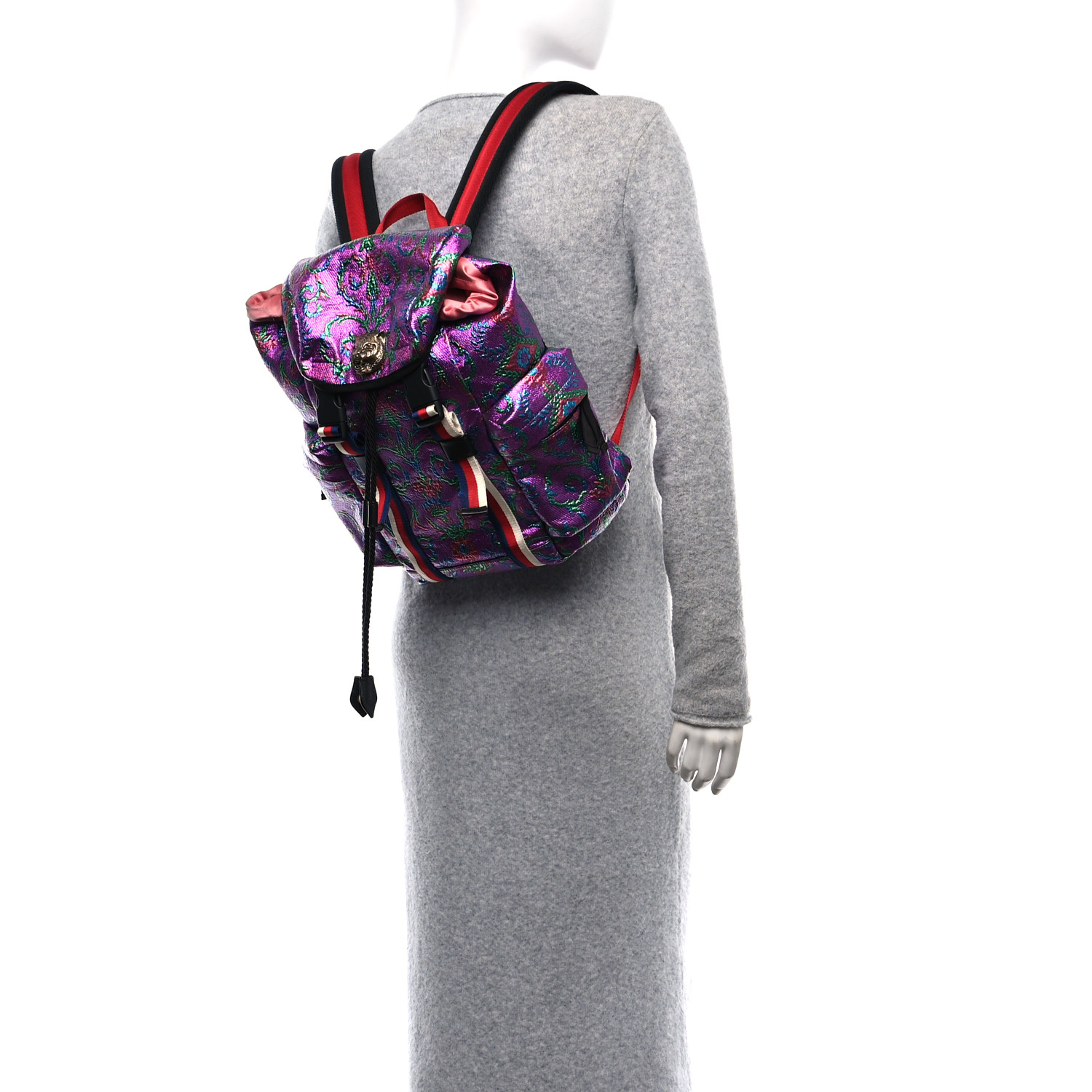 GUCCI Brocade Web Small Double Buckle Backpack Multicolor