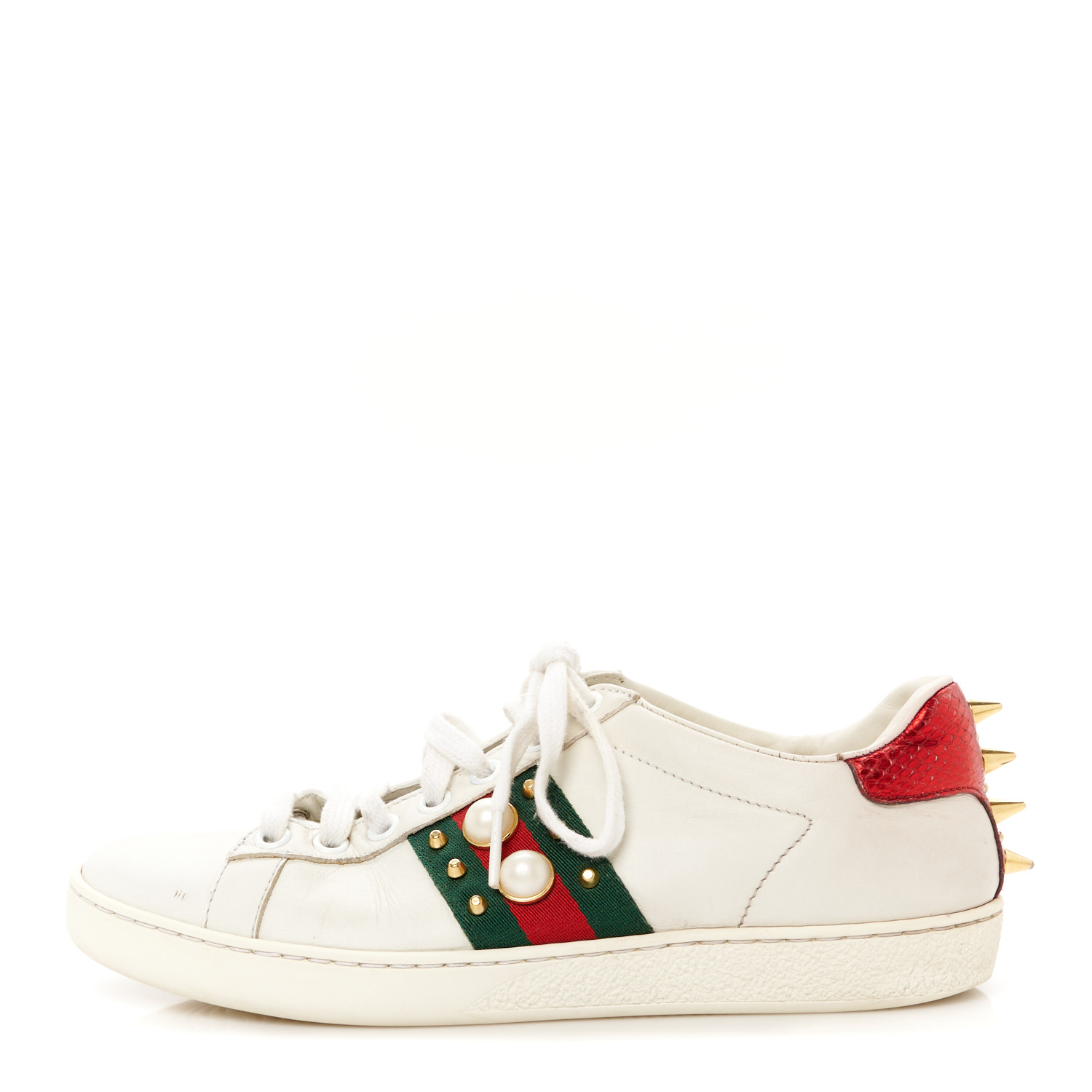 user_b88b47ce様 GUCCI Calfskin Web Pearl Studded Womens Ace Sneakers 35