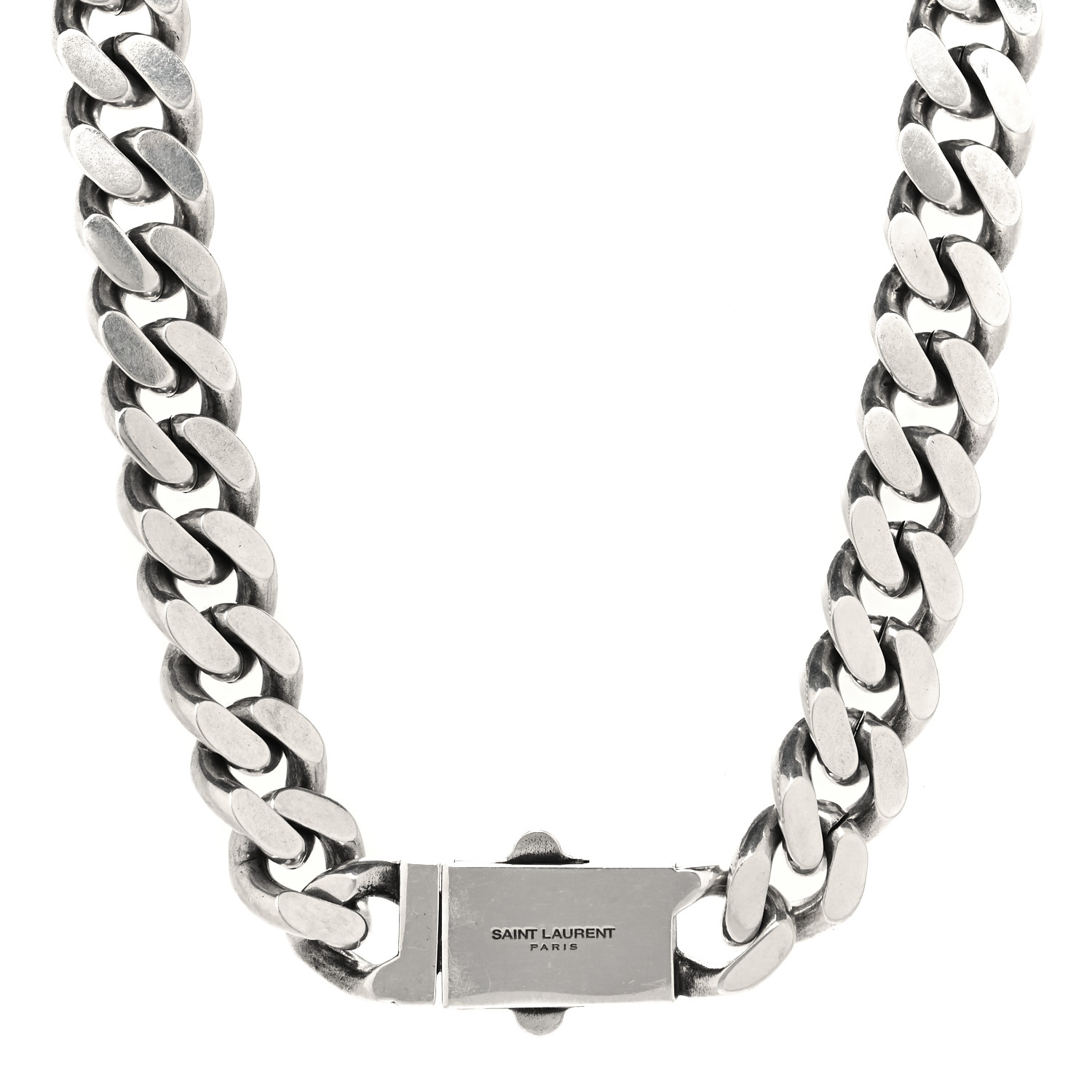 SAINT LAURENT PARIS｜JEWERLY SAINT LAURENT Metal Curb Chain Necklace Oxidized Silver