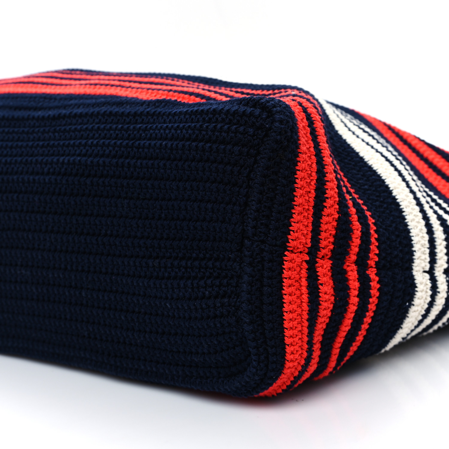 MIU MIU Fabric Crochet Striped Tote Bag Blue Red White