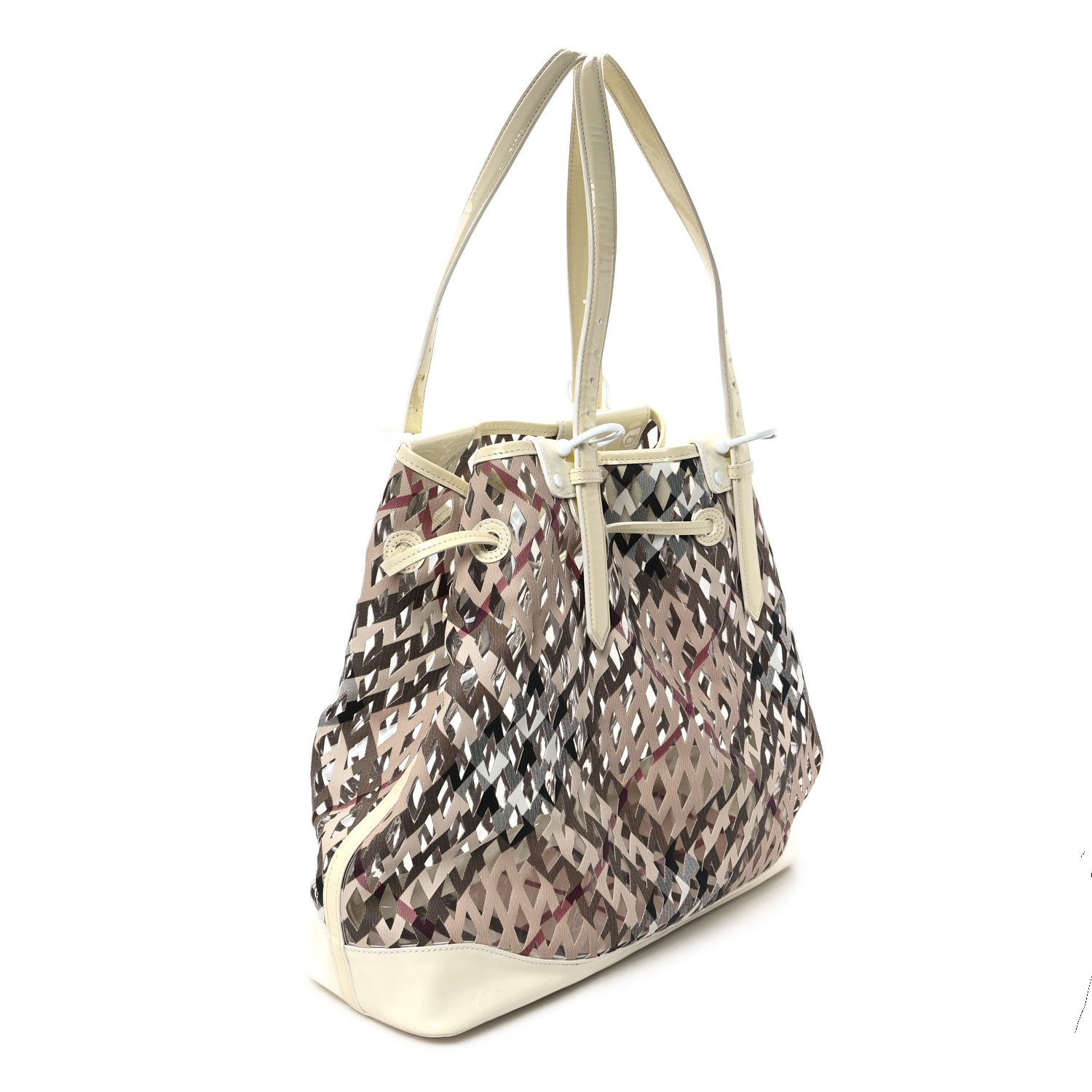 BURBERRY Supernova Check Net Drawstring Bag White 1646119