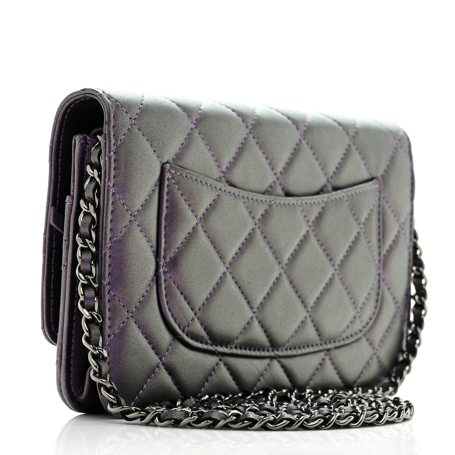 CHANEL Iridescent Lambskin Quilted Wallet On Chain WOC Dark