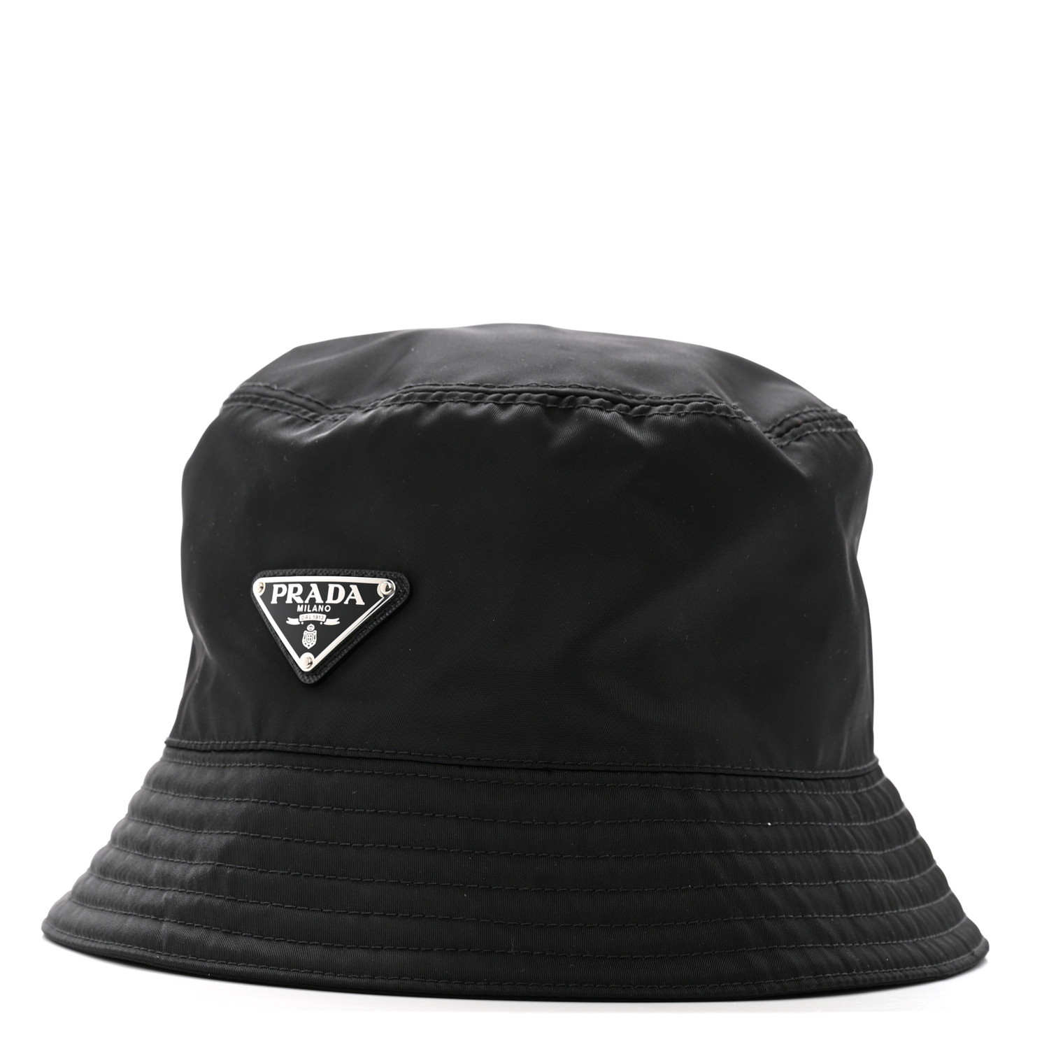 ★PRADA★ Triangle Logo Padded Nylon Bucket Hat Black 2HC248 Prada Black Re-Nylon Triangle Logo Detail String Bucket Hat
