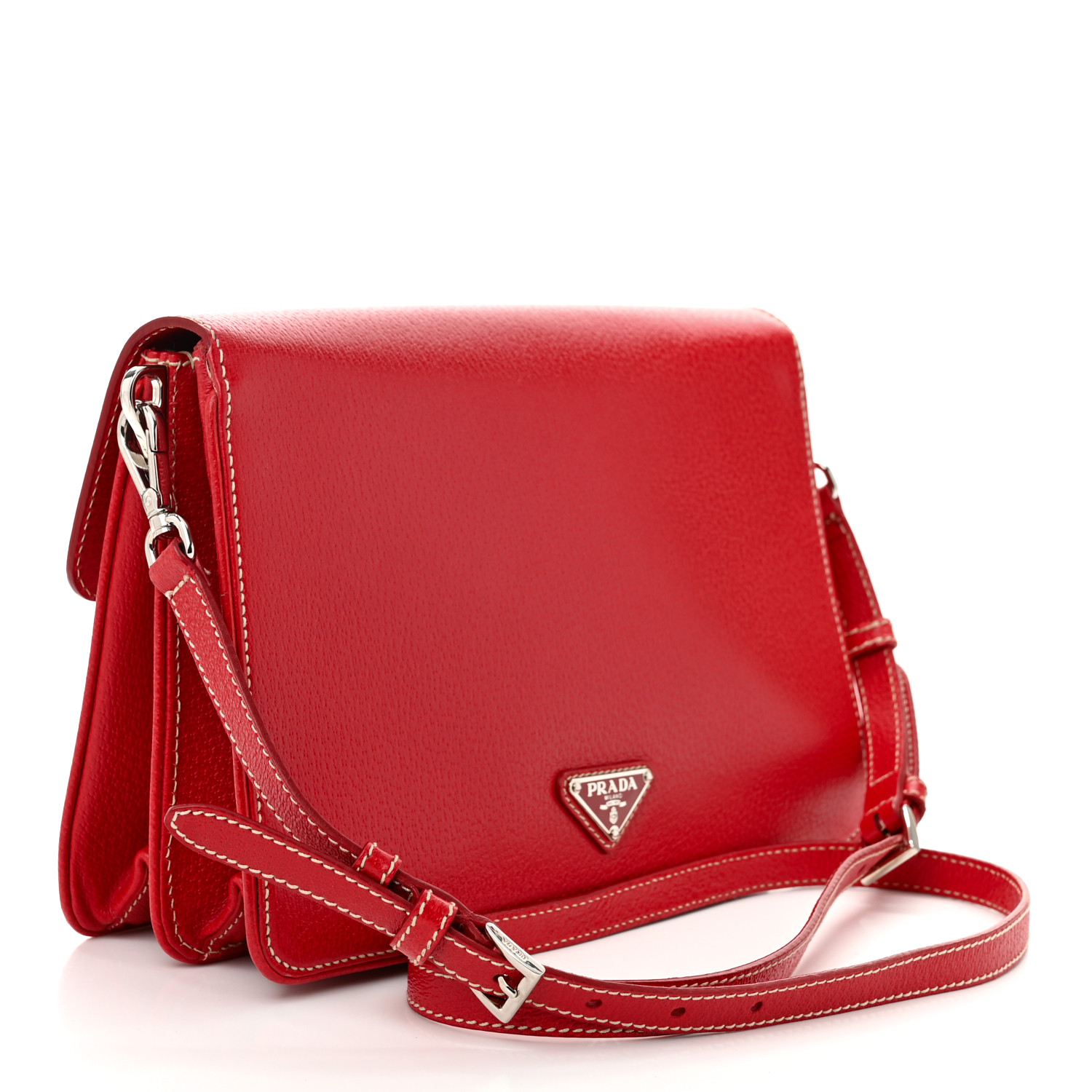 バッグ PRADA CRIMSON STRIPE LEATHER HAND BAG PRADA Crimson Pink Leather Shoulder Bag Striped Design