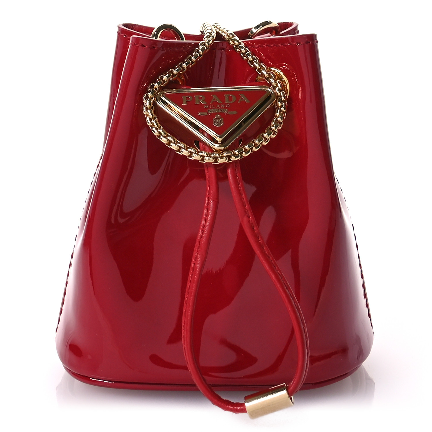 PRADA Vernice Metal Triangle Logo Mini Drawcord Pouch