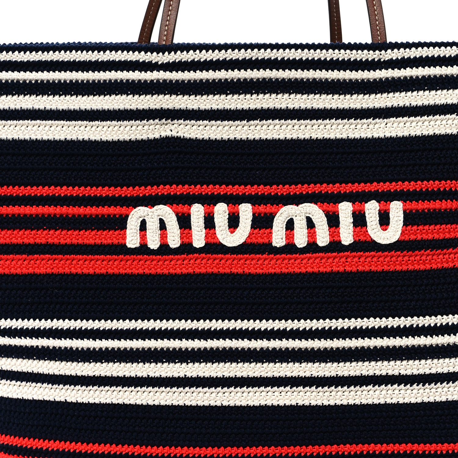 MIU MIU ロコティテルストレトレックハンツ MP1623131J F073X MIU MIU Fabric Crochet Striped Tote Bag Blue Red White