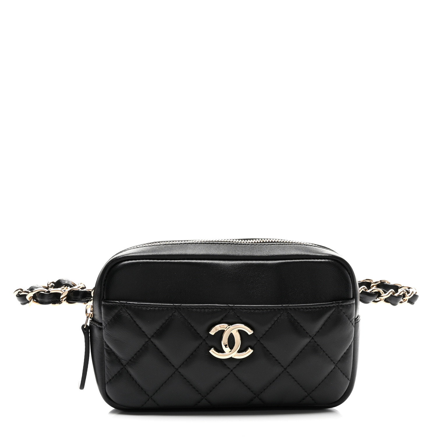 CHANEL Lambskin Quilted Waist Bag With Pouch Black 1667793