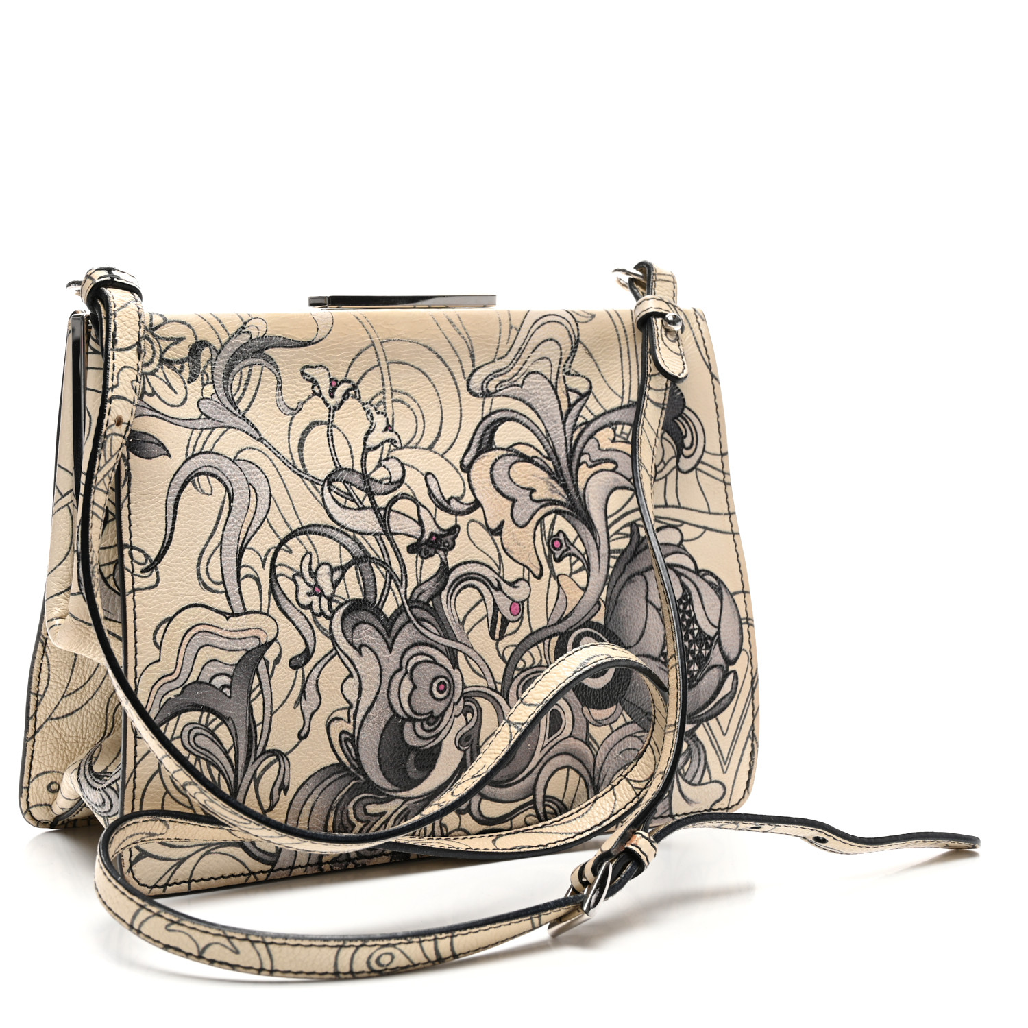 PRADA X JAMES JEAN Glace Calfskin Rabbit Print Shoulder Bag