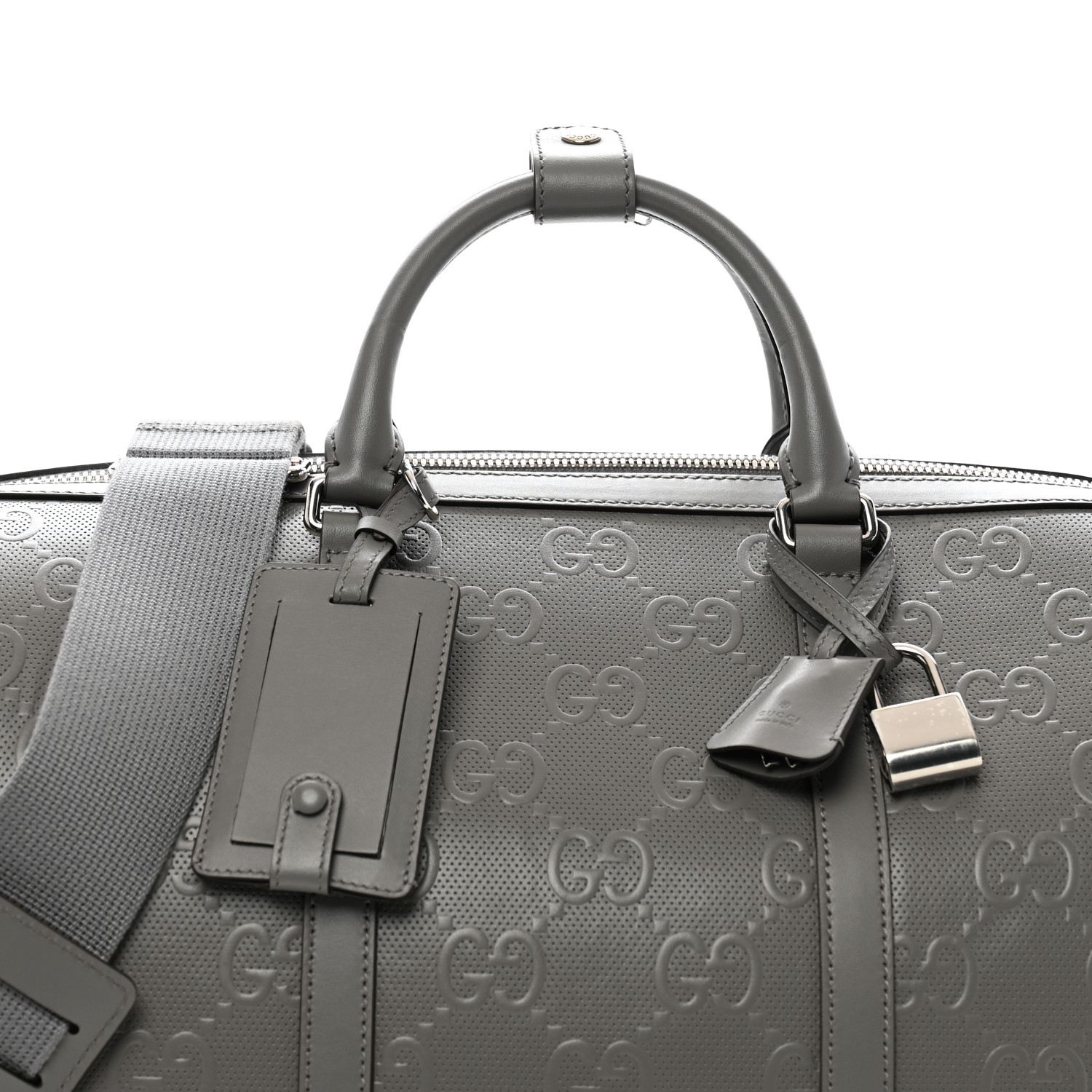 GUCCI Calfskin GG Tennis Embossed Duffle Bag Grey 1652238