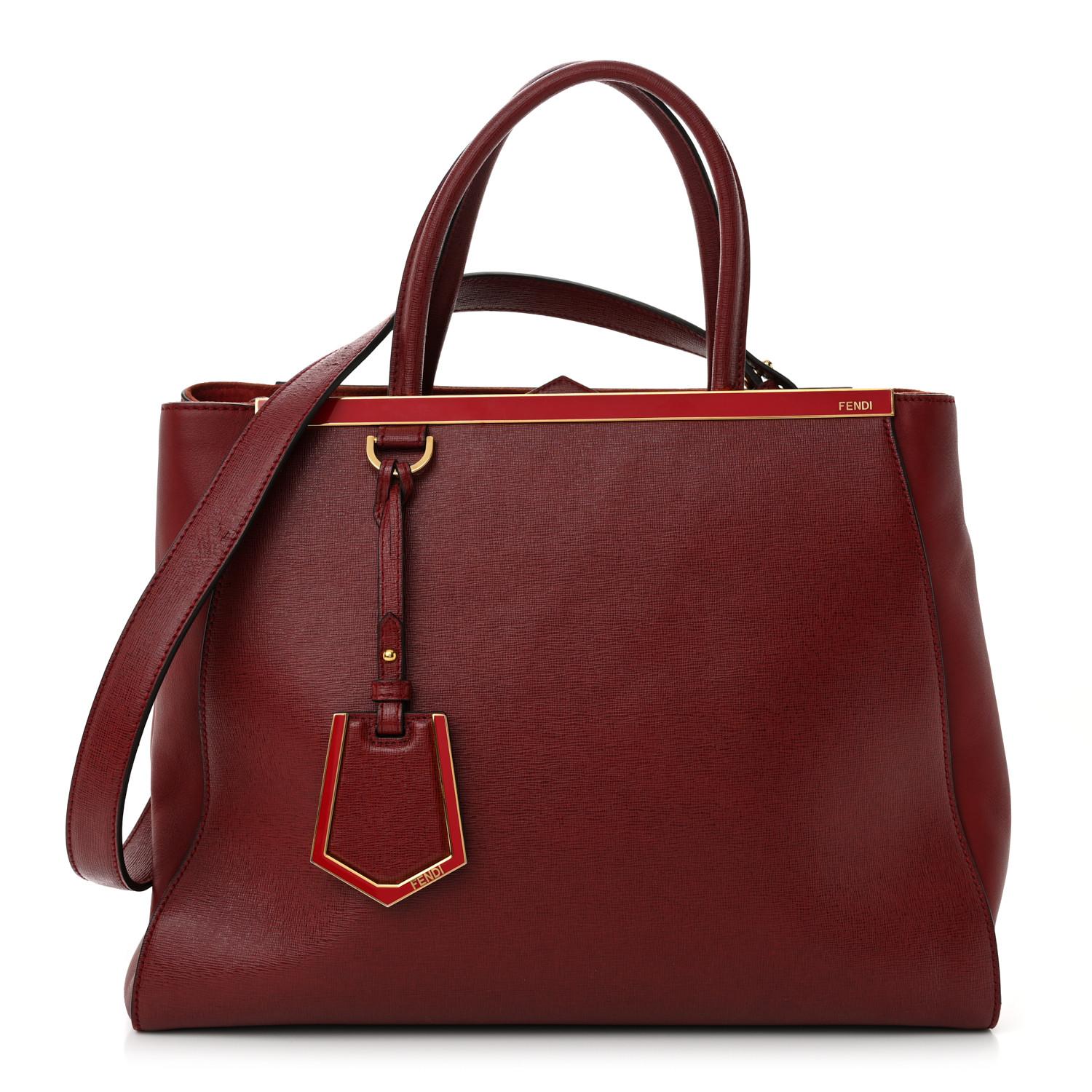 FENDI Vitello Elite Regular 2Jours Tote Rosso Scuro Ciliegia