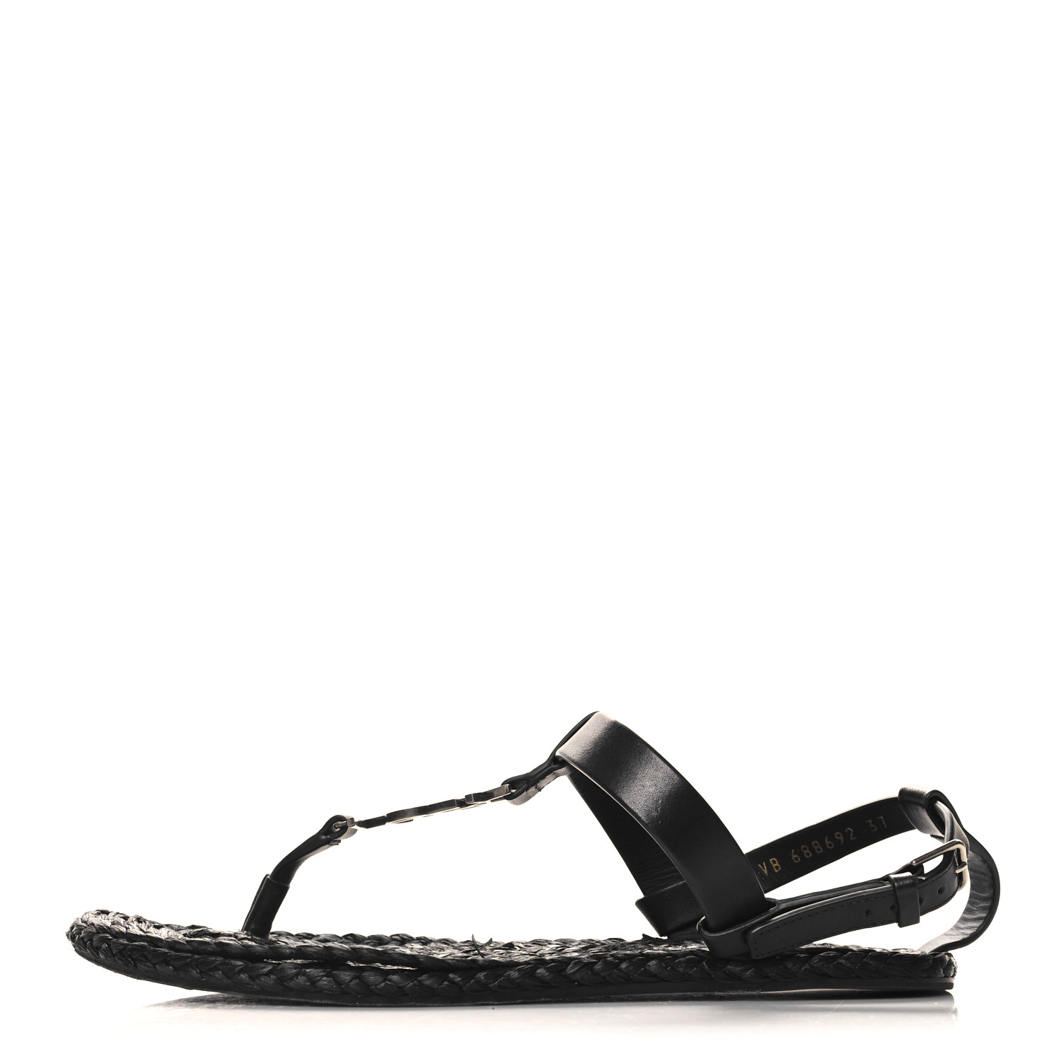 vintage サンローラン サンダル　37 SAINT LAURENT Calfskin Raffia Cassandra Monogram Sandals 37