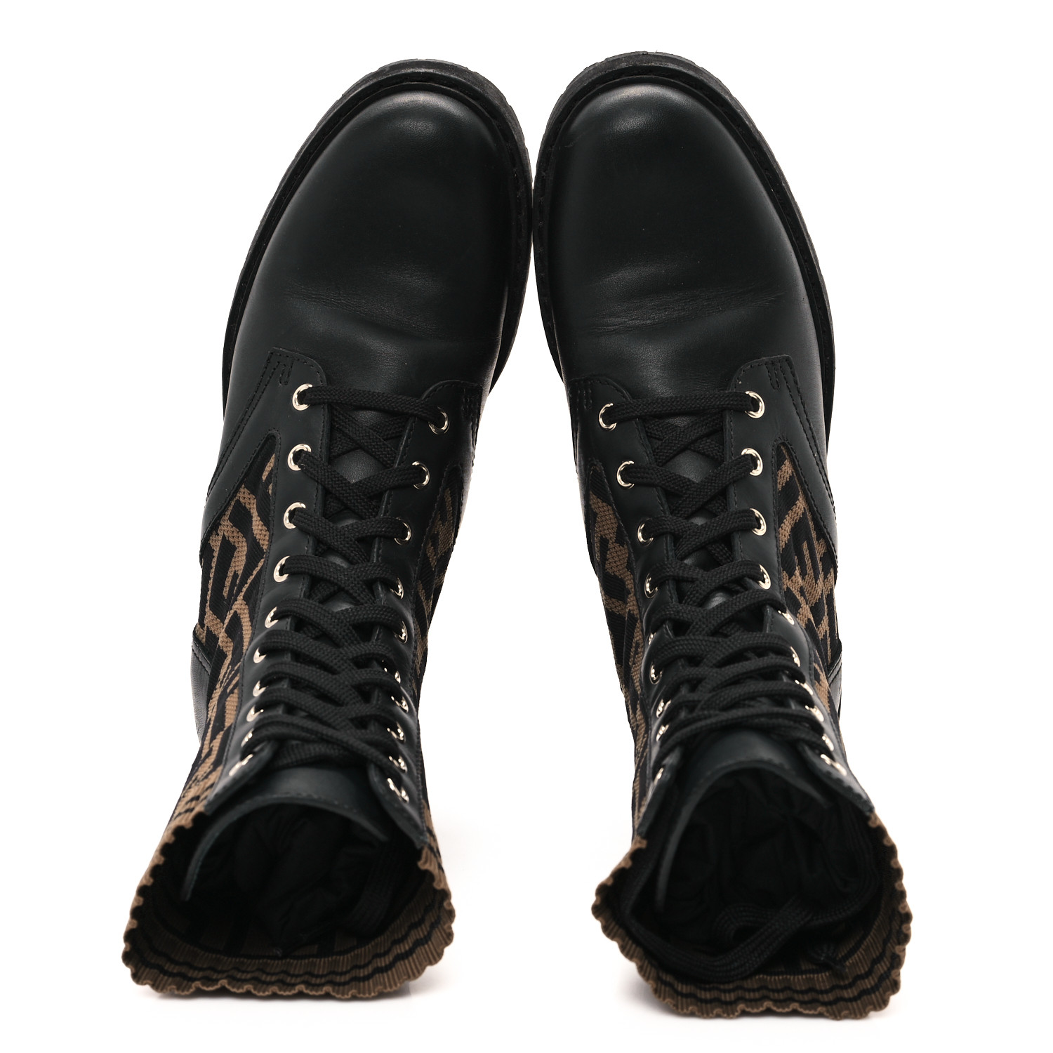 FENDI Calfskin Stretch Fabric FF Rockoko Biker Boots 37.5
