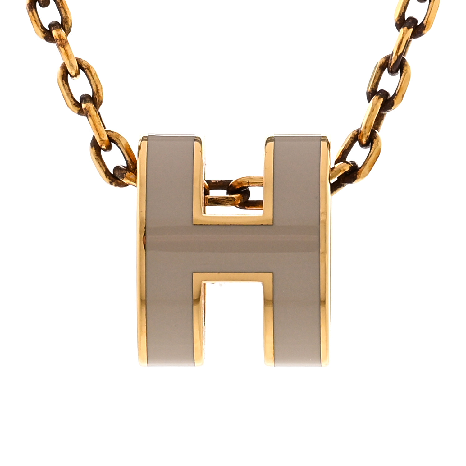 ★Hermes★(W) Mini Pop H Pendant★Gold & Marron Glace HERMES Lacquered Gold Mini Pop H Pendant Necklace Marron
