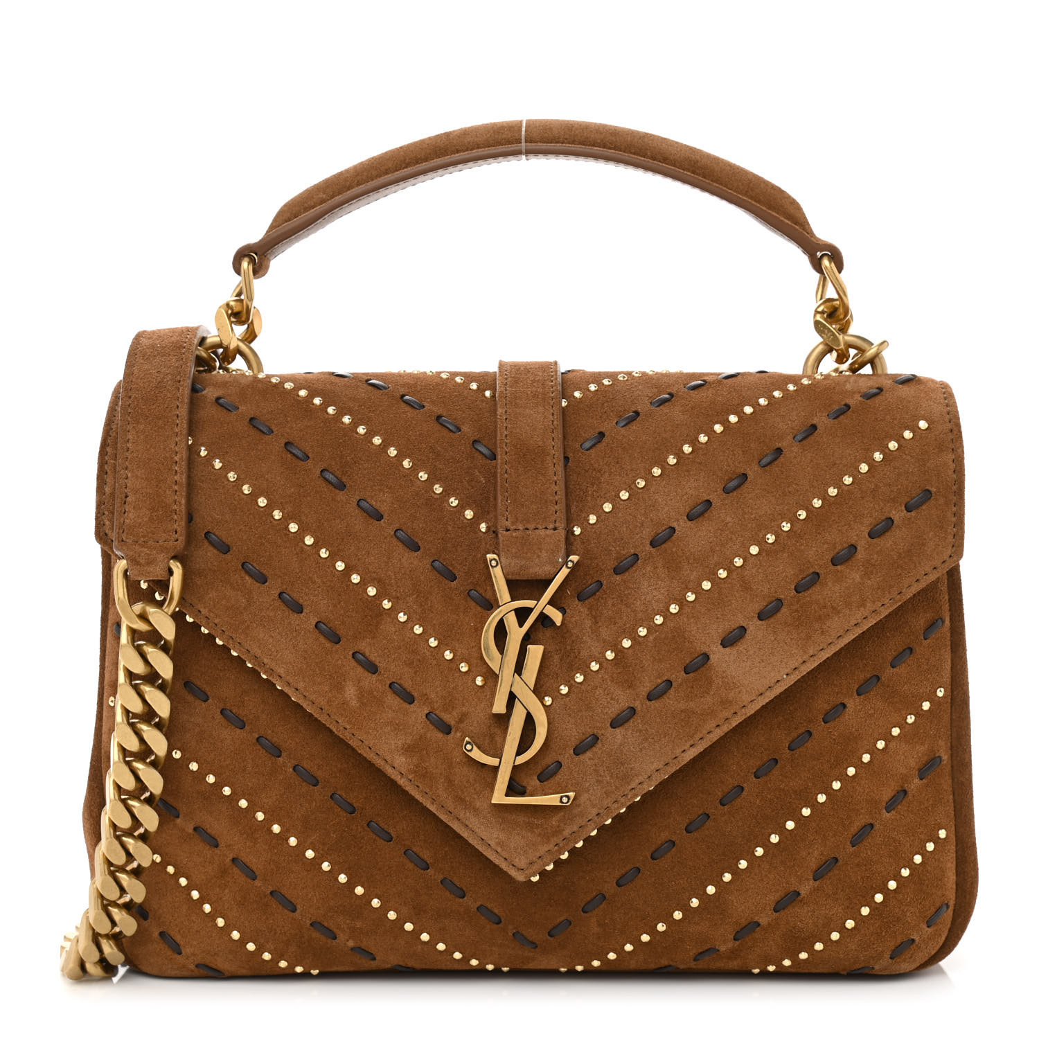 SAINT LAURENT Suede Matelasse Chevron Studded Monogram