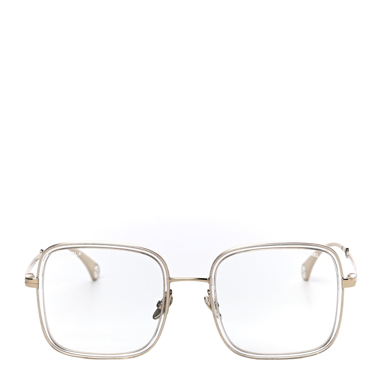 CHANEL Metal Removable Pearl Chain Square Eyeglasses 2195-S