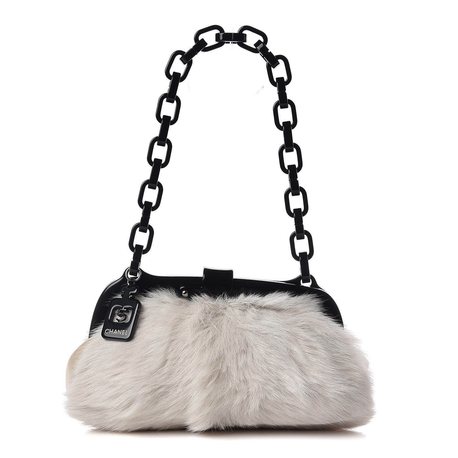 CHANEL Rabbit Fur N°5 Frame Bag Beige 417229 | FASHIONPHILE
