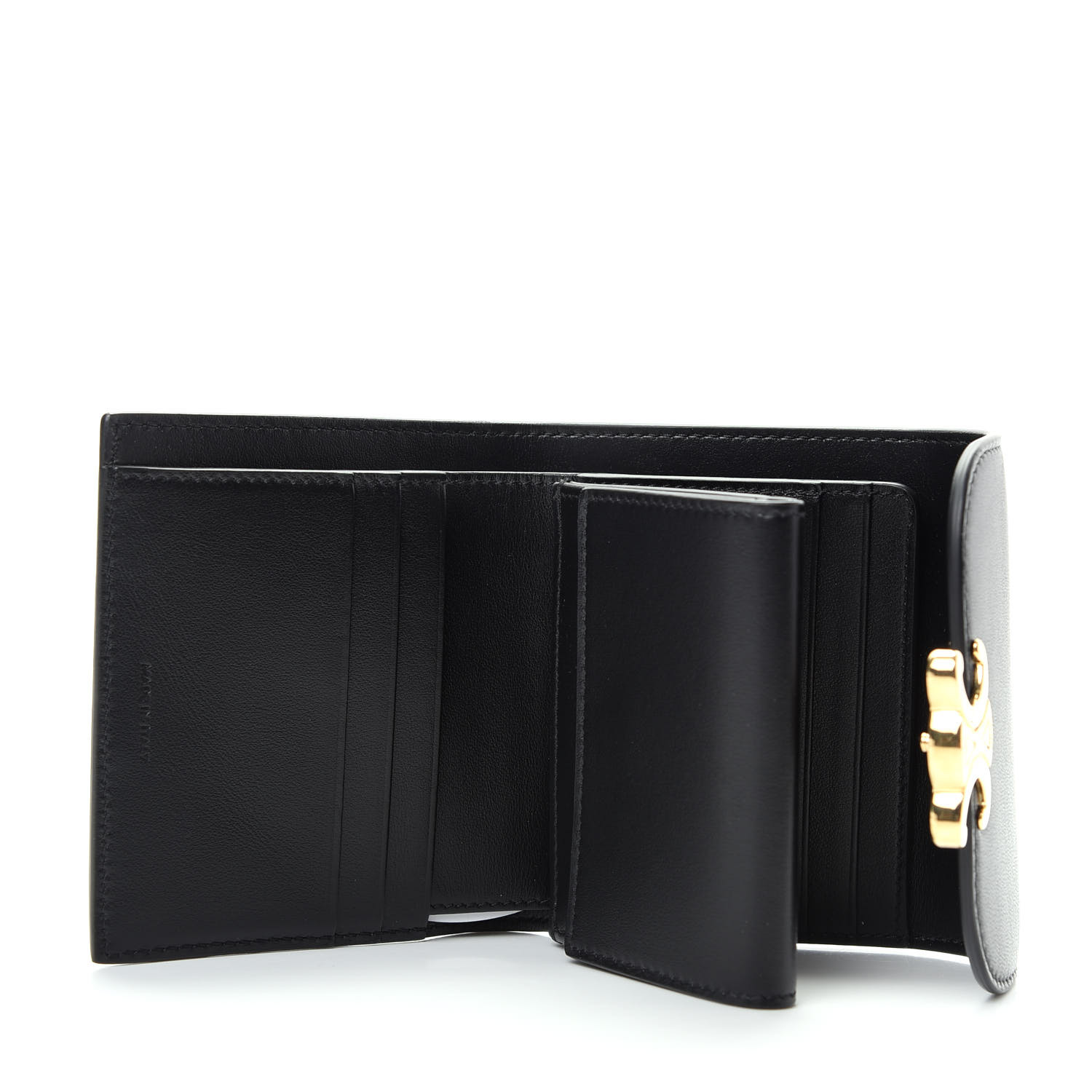 CELINE Shiny Smooth Lambskin Small Triomphe Wallet Black 1301238