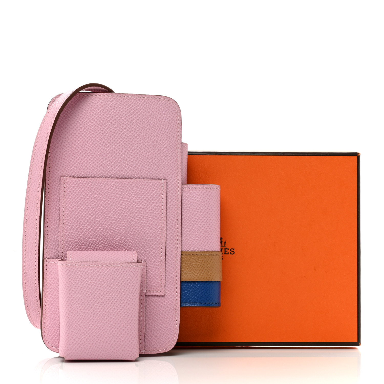 HERMES Epsom Hermesway Phone Case Mauve Sylvestre Chai Bleu