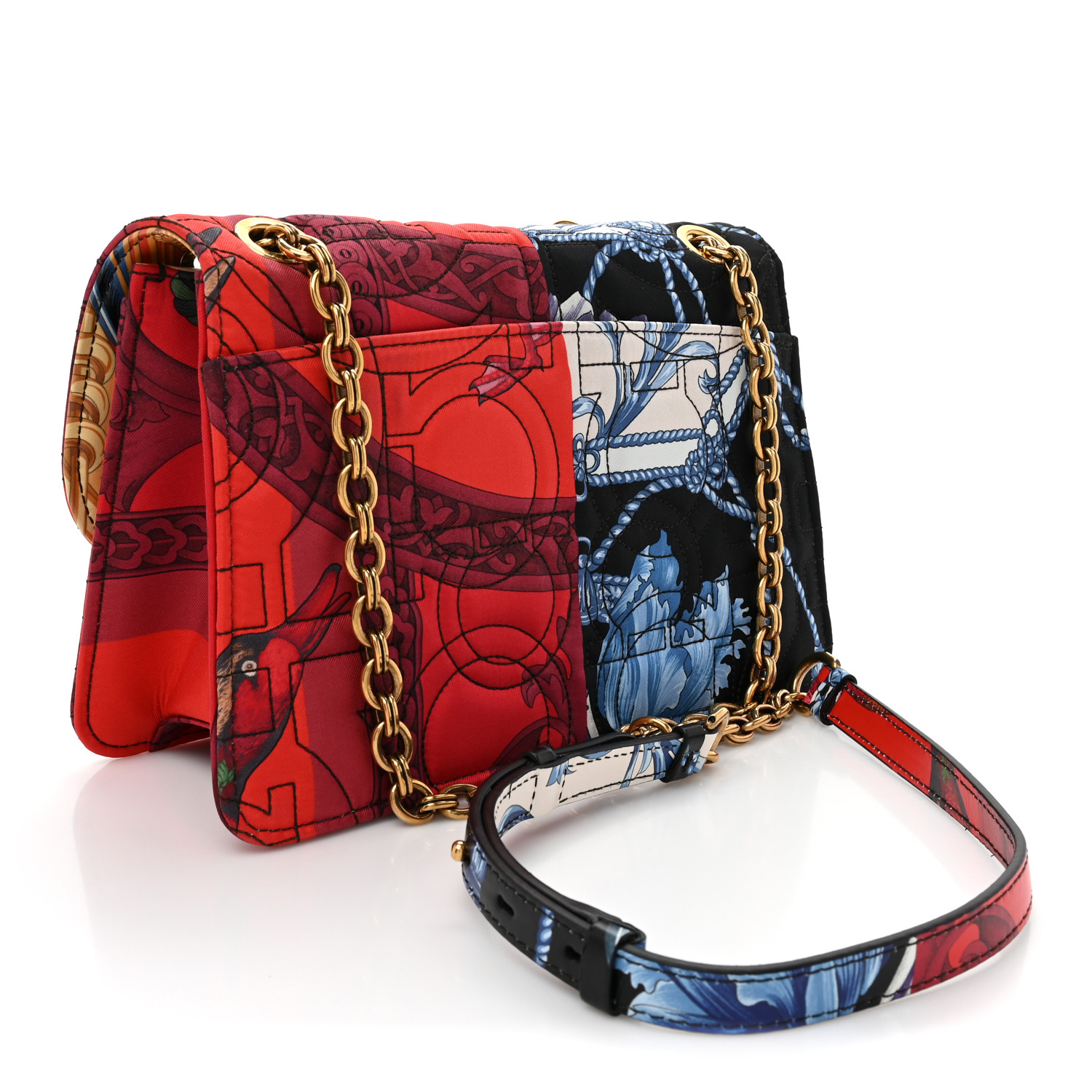 SALVATORE FERRAGAMO Canvas Quilted Floral Print Gancini Flap