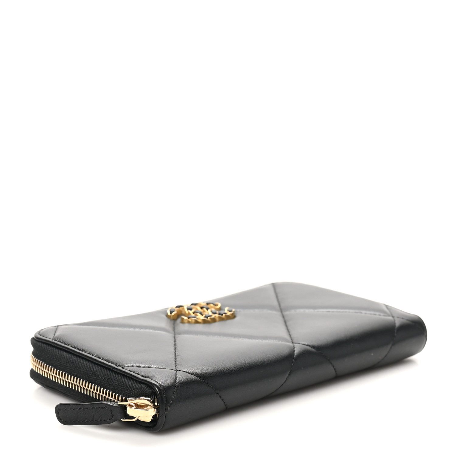 CHANEL Lambskin Quilted 19 Long Zipped Around Wallet Black