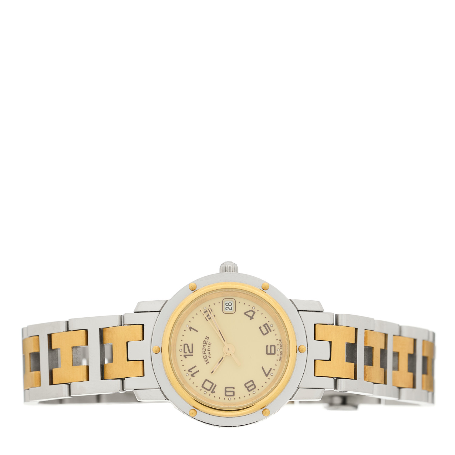 HERMES Stainless Steel 24mm Clipper Quartz Watch Gold