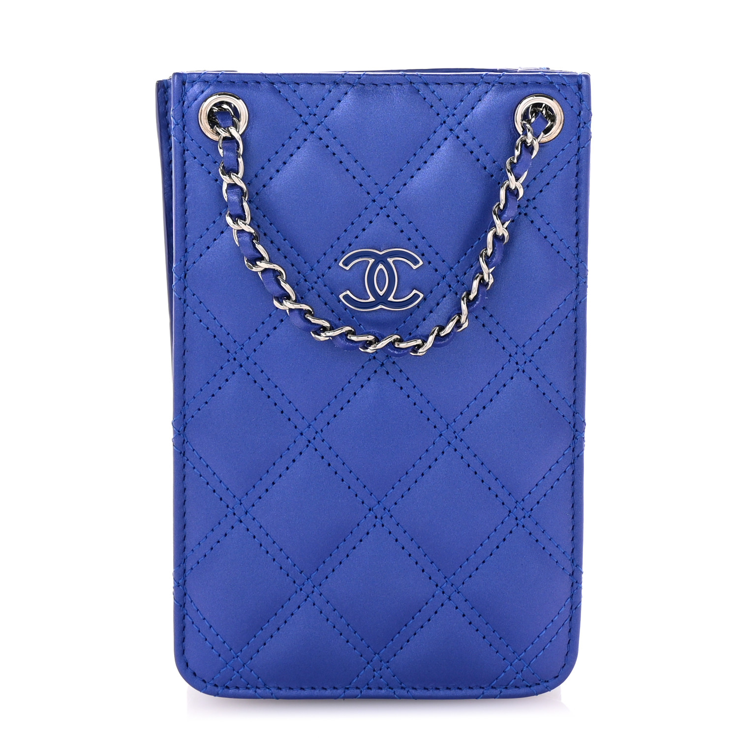 CHANEL Calfskin Quilted Crossbody CC Phone Holder Dark Blue