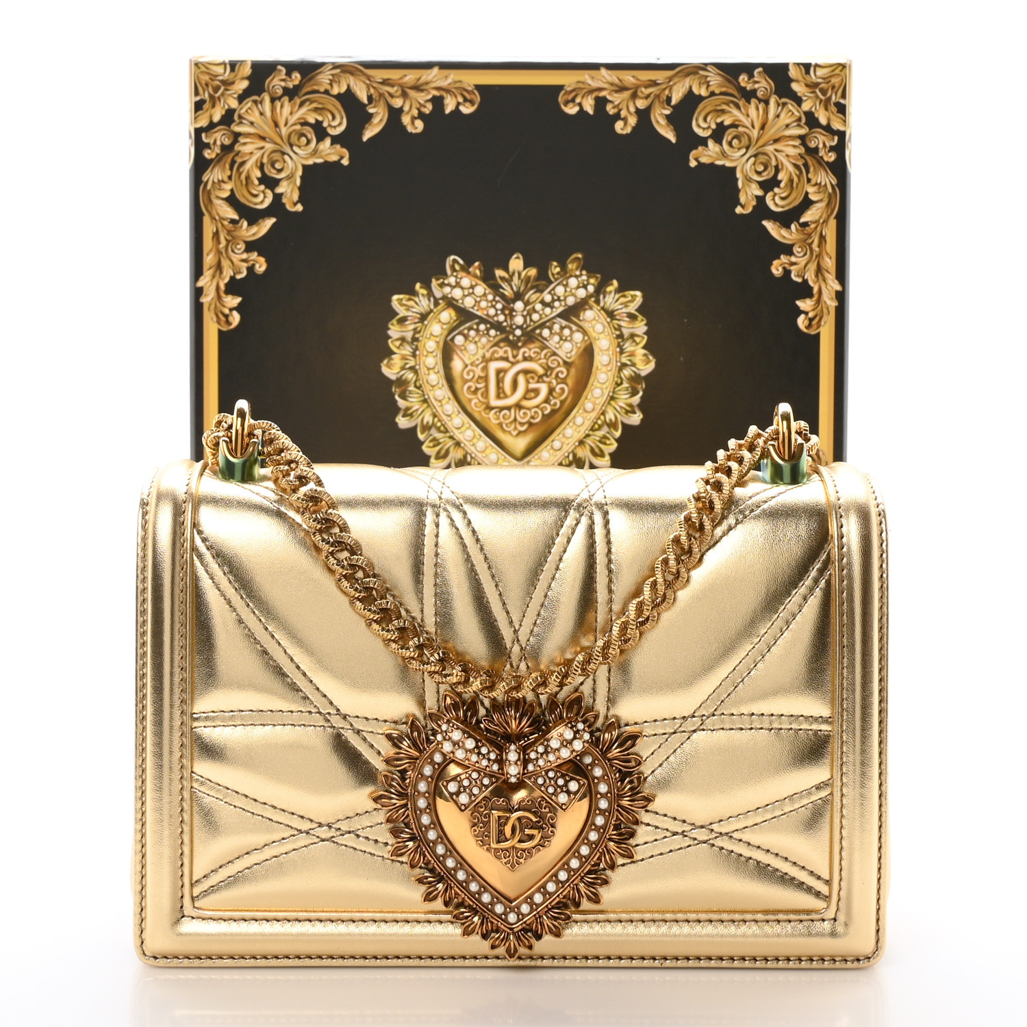 DOLCE & GABBANA Metallic Nappa Quilted Medium Devotion