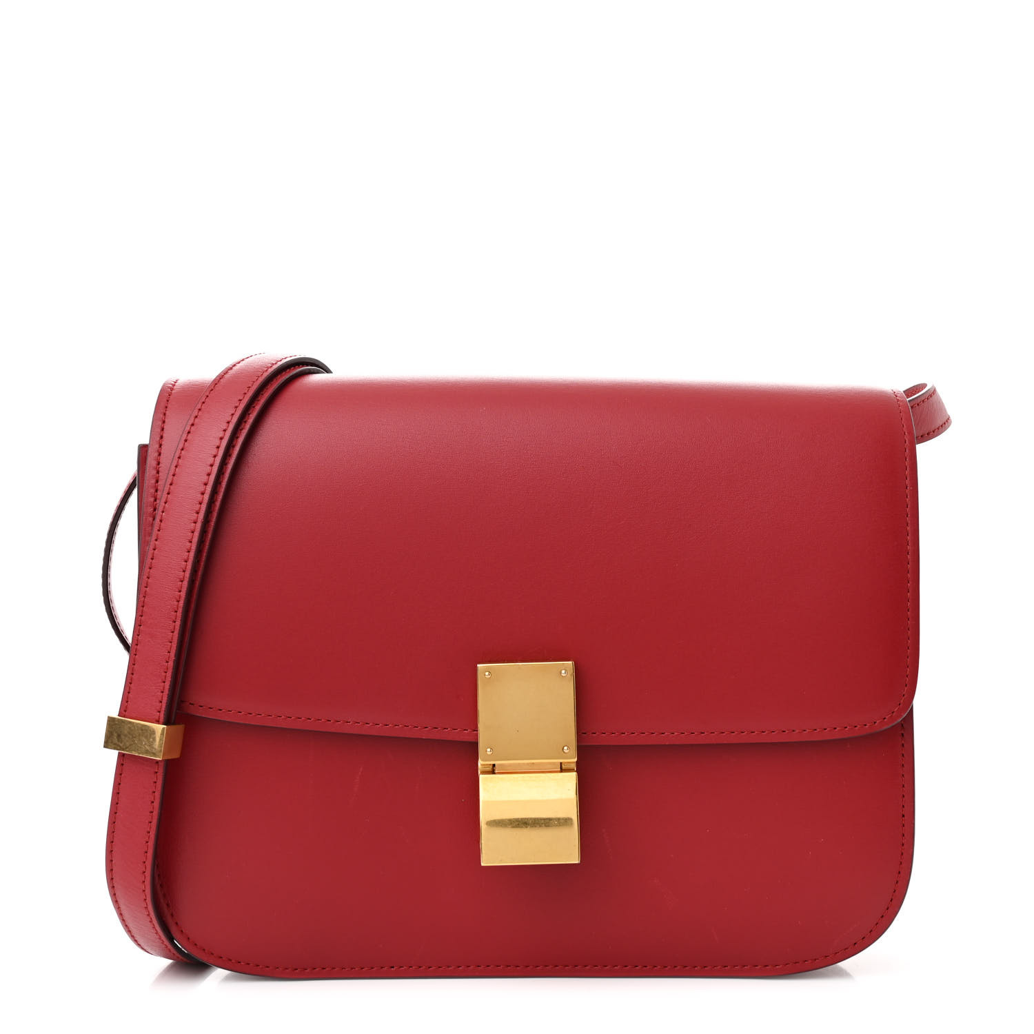 CELINE セリーヌ★box medium★ ボックス 【ランク：S】 CELINE Smooth Calfskin Medium Classic Box Flap Bag Red