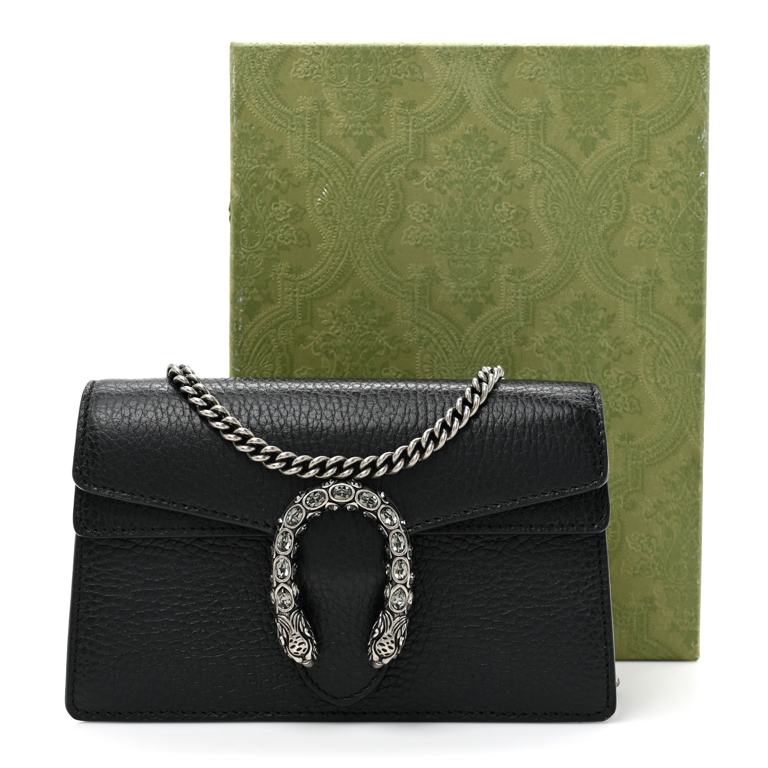 GUCCI Calfskin Super Mini Dionysus Shoulder Bag Black