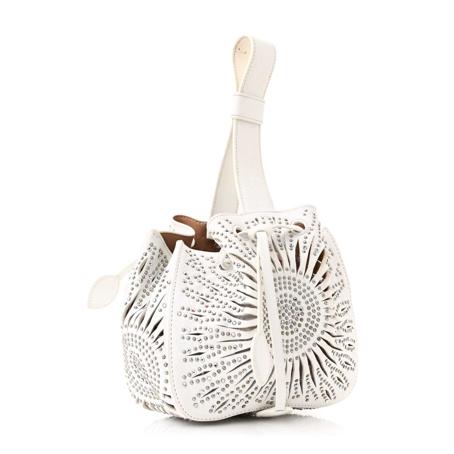 ALAIA Calfskin Lux Laser Cut Studded Rose-Marie 19 Bag White