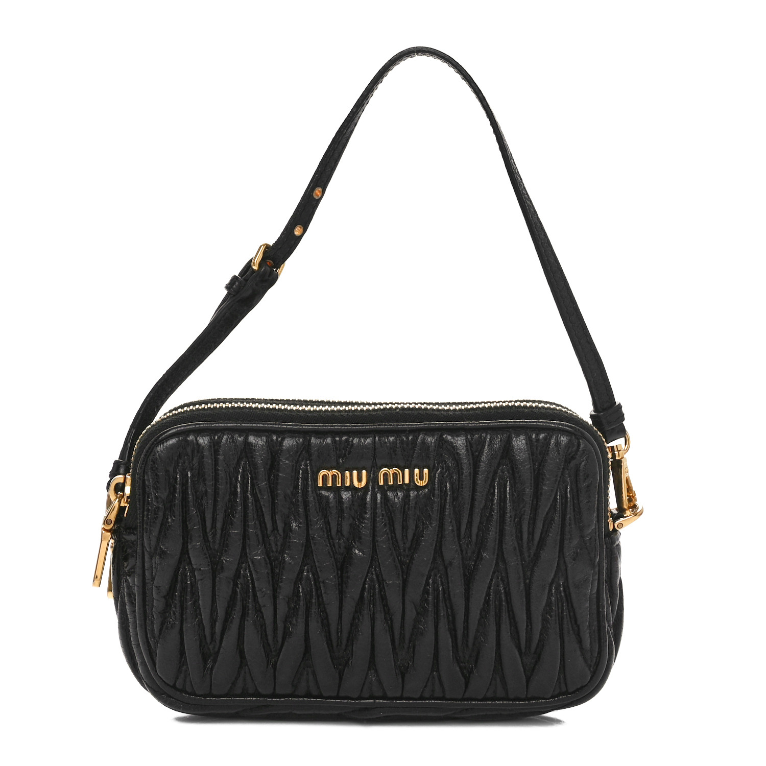 MIU MIU Nappa Matelasse Double Zip Pochette Clutch Black