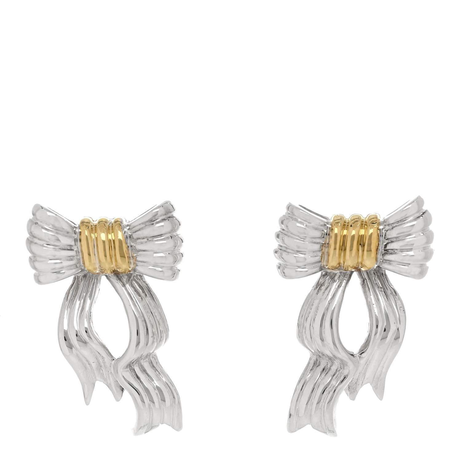 TIFFANY Sterling Silver 18K Yellow Gold Bow Clip On Earrings