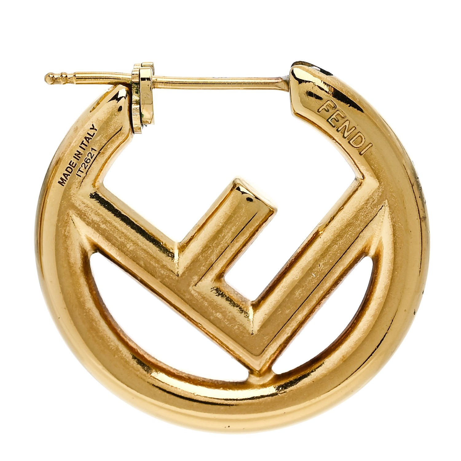 FENDI Metal FF Hoop Earrings Gold 1681696 | FASHIONPHILE
