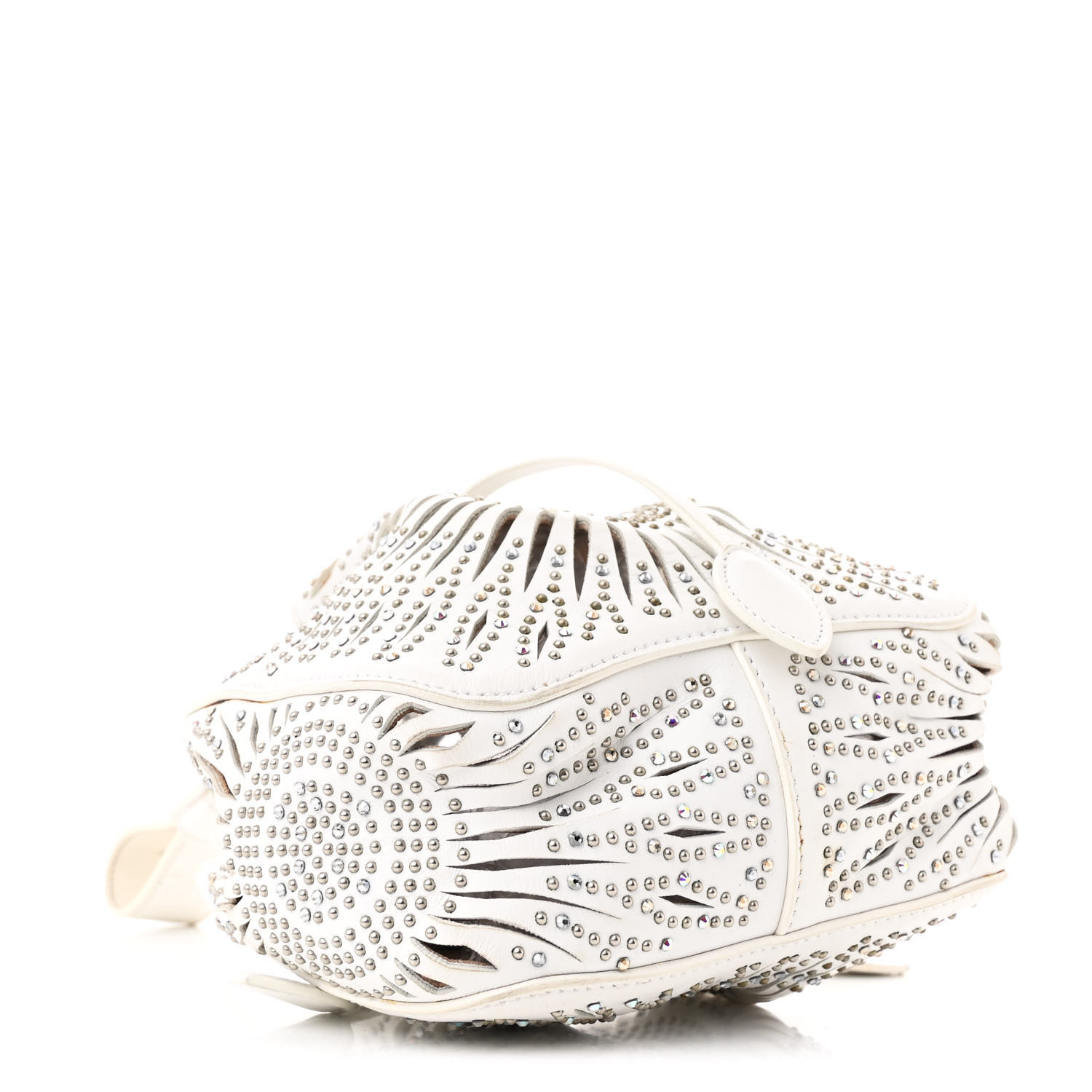 【ALAIA】White crystal-embellished laser-cut【新品同様】 Alaïa Laser-cut leather mules ALAÏA